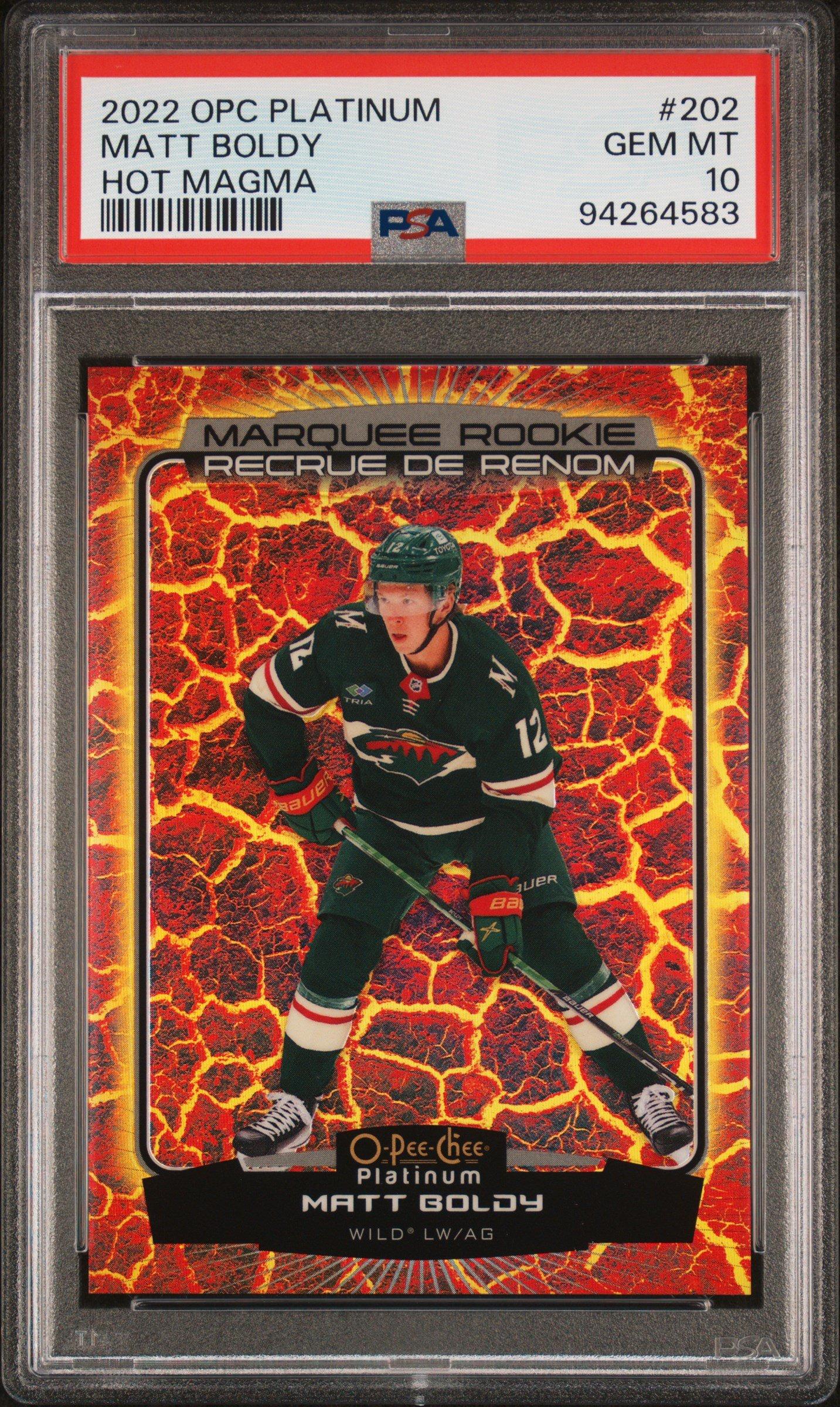 2022 O-pee-chee Platinum 202 Matt Boldy Hot Magma PSA 10