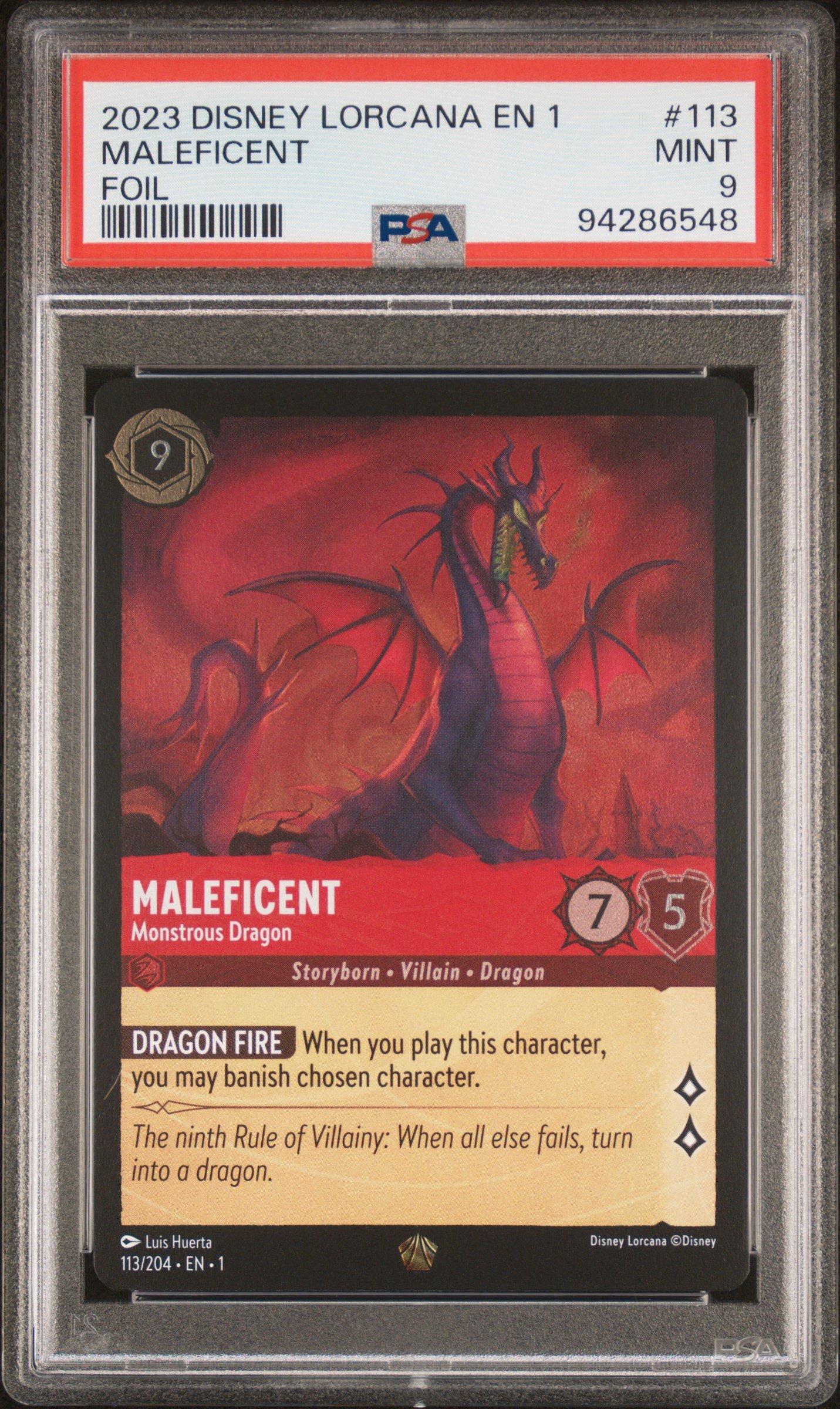 2023 Disney Lorcana En 1-the First Chapter 113 Maleficent - Monstrous  Dragon Foil PSA 9 | GameStop