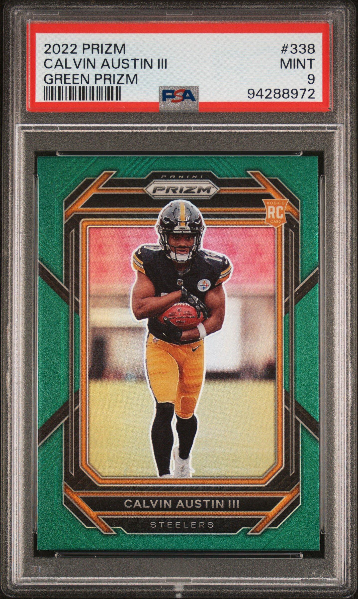 2022 Panini Prizm 338 Calvin Austin Iii Green Prizm PSA 9