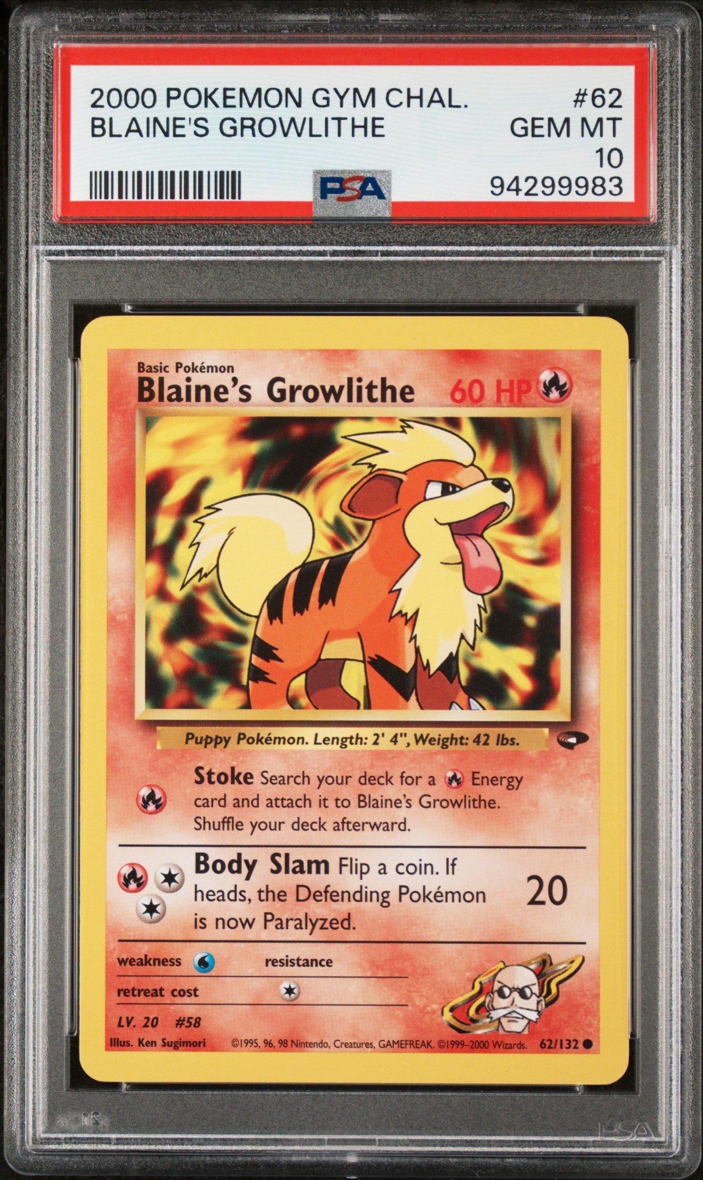 2000 Pokemon Gym Challenge 62 Blaine's Growlithe PSA 10