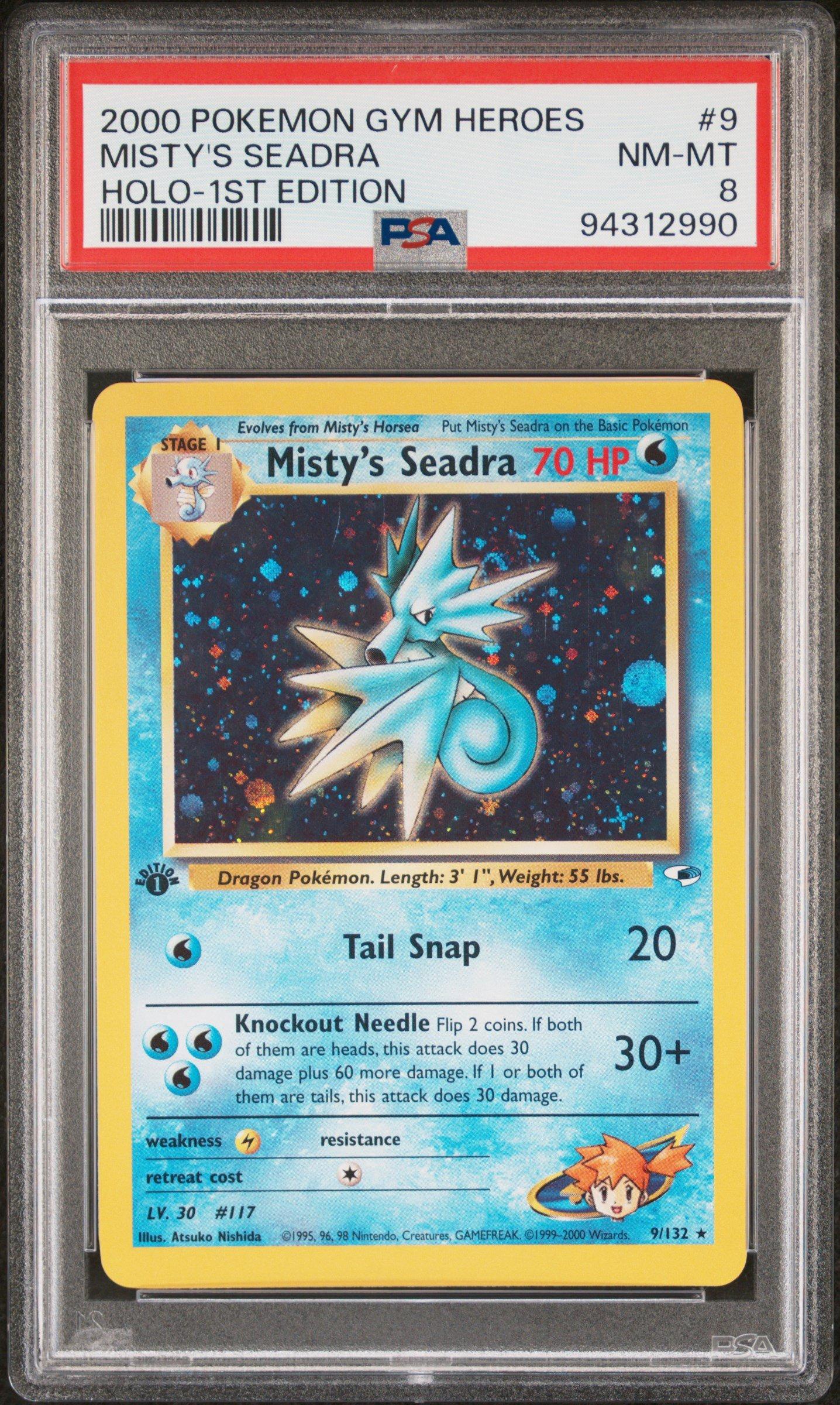 2000 Pokemon Gym Heroes 9 Misty's Seadra Holo-1st Edition PSA 8