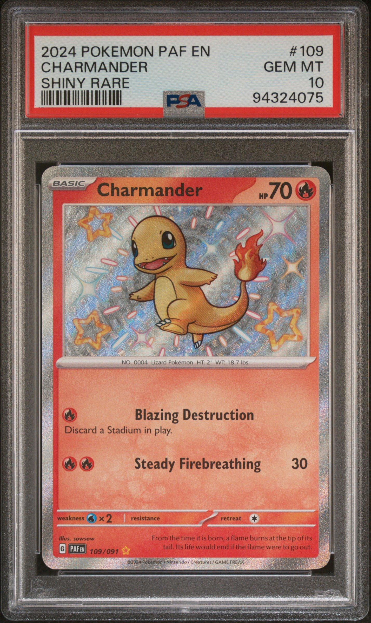 2024 ポケモンカード ティンバーブ #109 PSA 10 2024 Pokemon Paf En-paldean Fates 109 Charmander Shiny Rare PSA 10