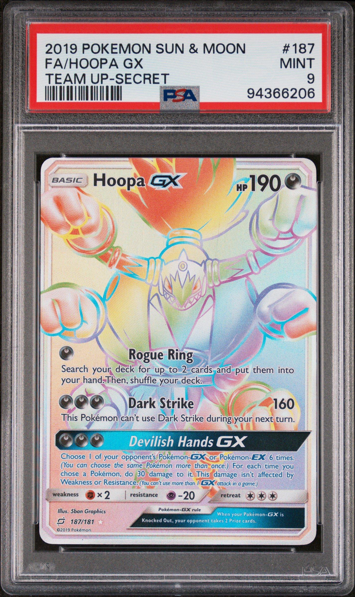 2019 Pokemon Sun & Moon Team Up 187 Full Art/hoopa Gx Secret PSA 9