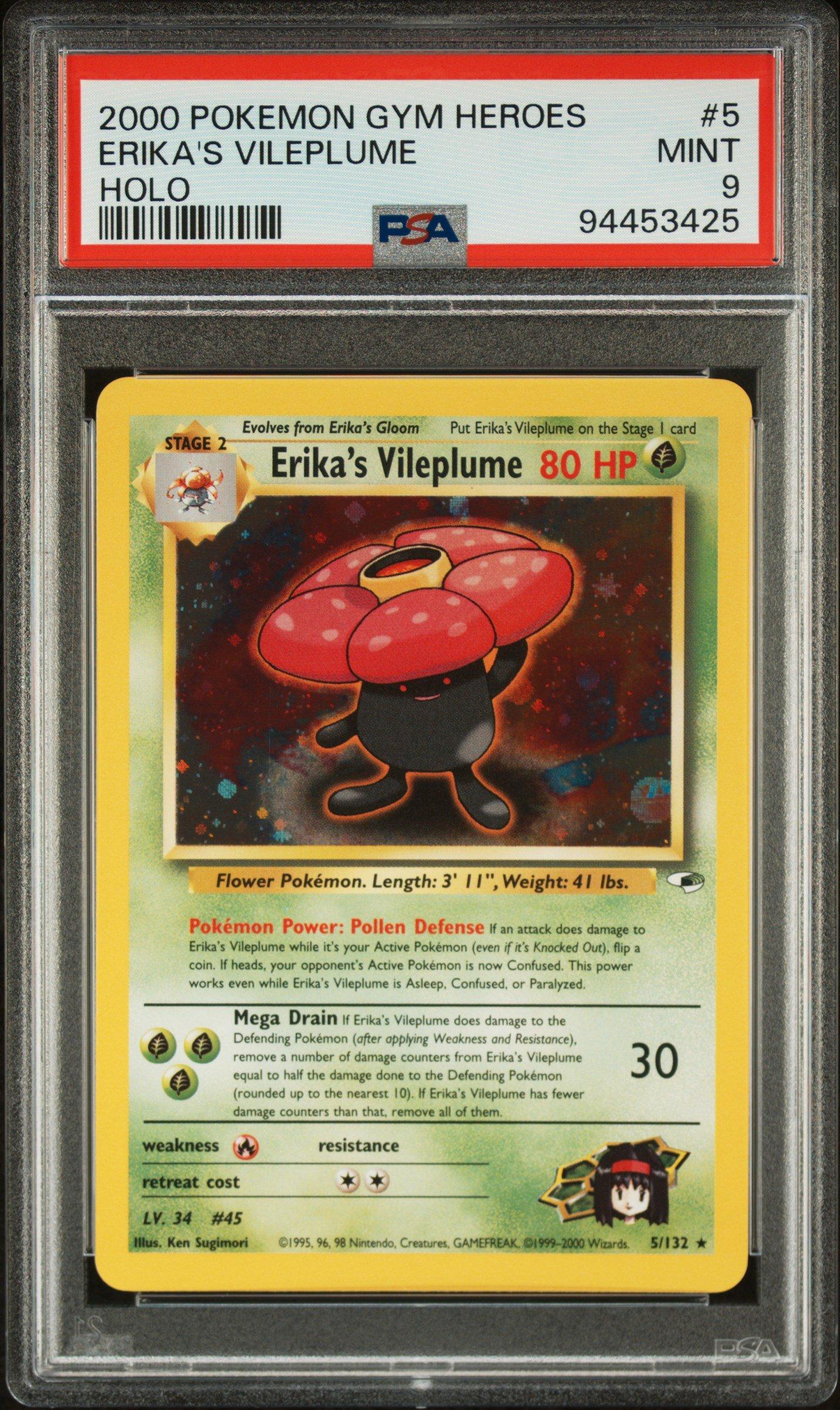 vileplume holographic pokemon card 2000 Pokemon Gym Heroes 5 Erika's Vileplume Holo PSA 9 Graded Card