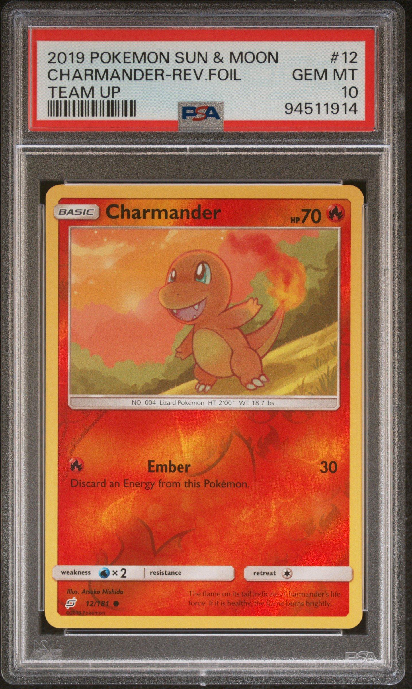 2019 Pokemon Sun & Moon Team Up 12 Charmander-reverse Foil PSA 10