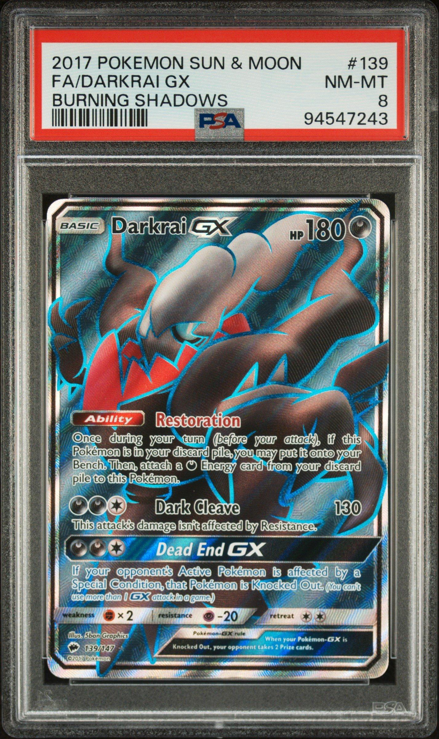 2017 Pokemon Sun & Moon Burning Shadows 139 Full Art/darkrai Gx PSA 8