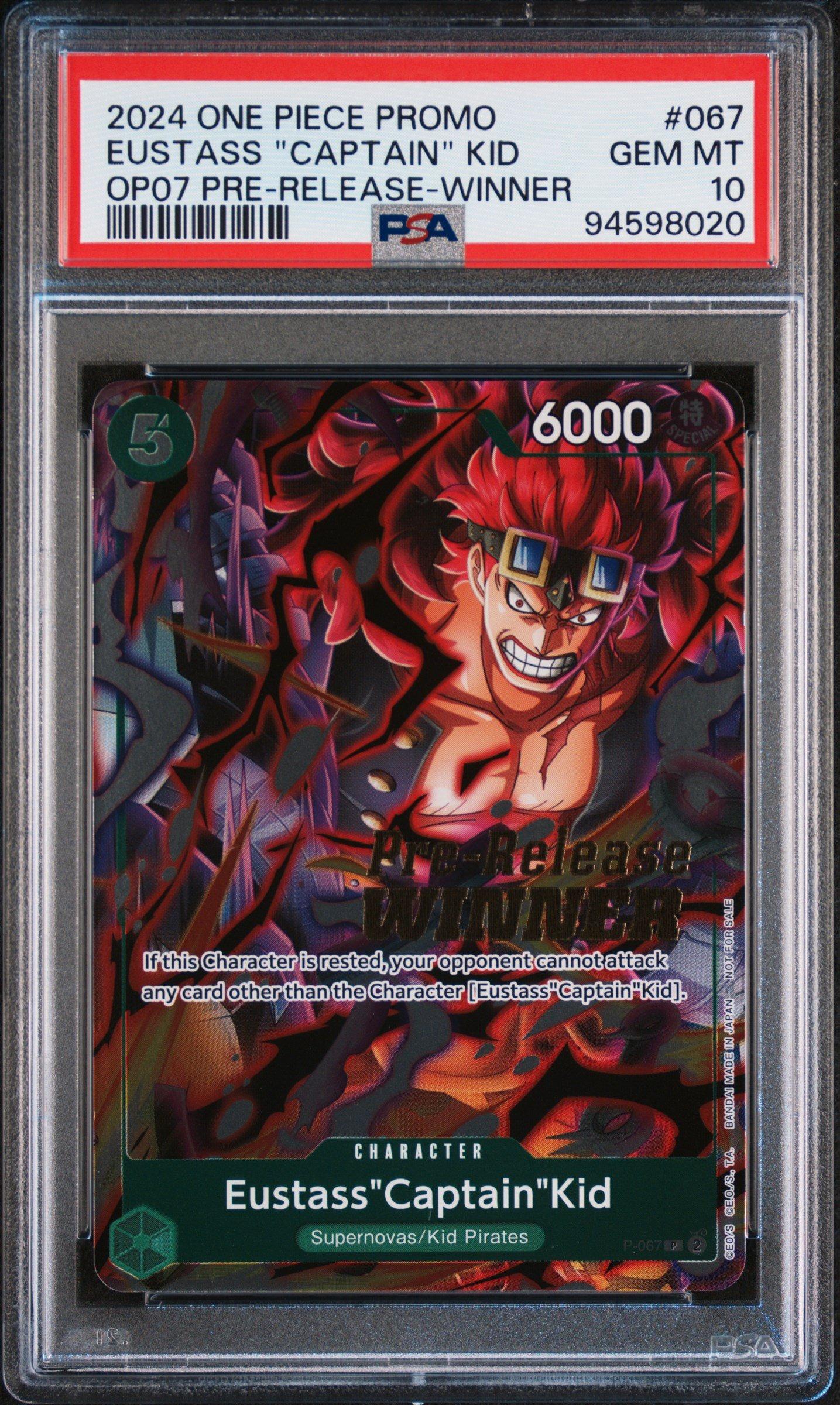 2024 One Piece Promos 067 Eustass "captain" Kid 500 Years In The Future Pre-release-winner PSA 10