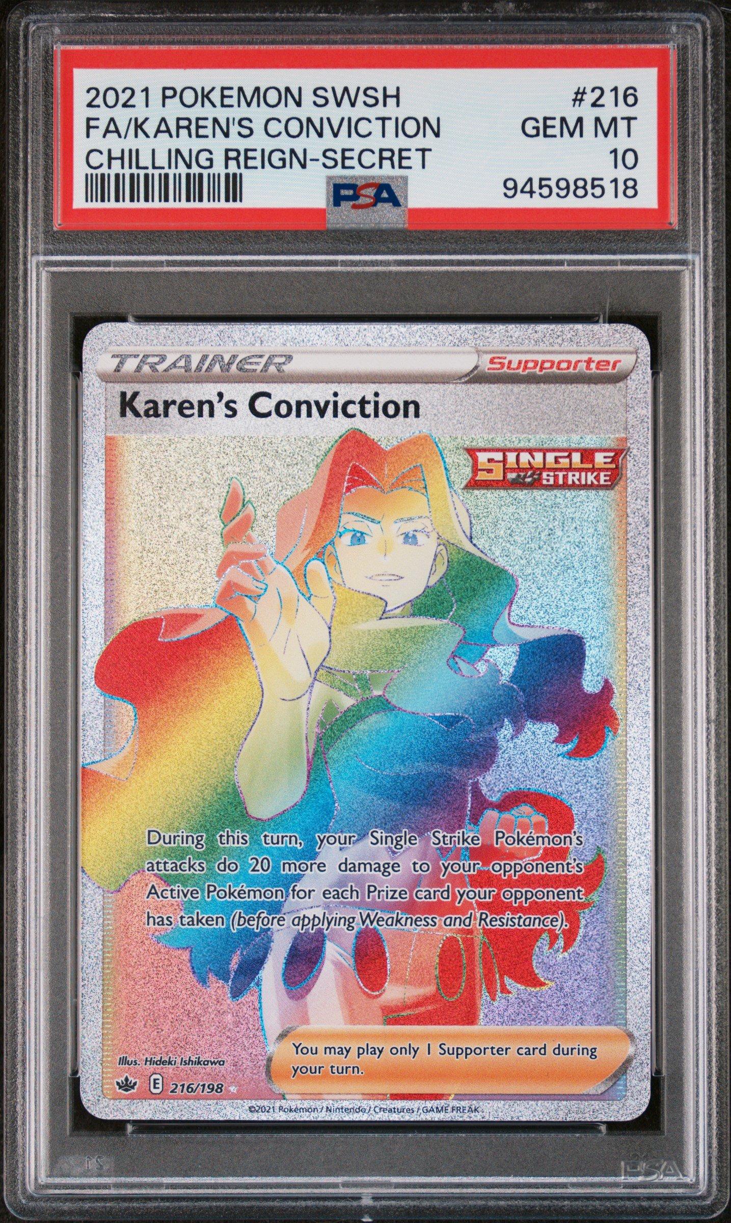 2021 Pokemon Sword & Shield Chilling Reign 216 Full Art/karen's Conviction Secret PSA 10