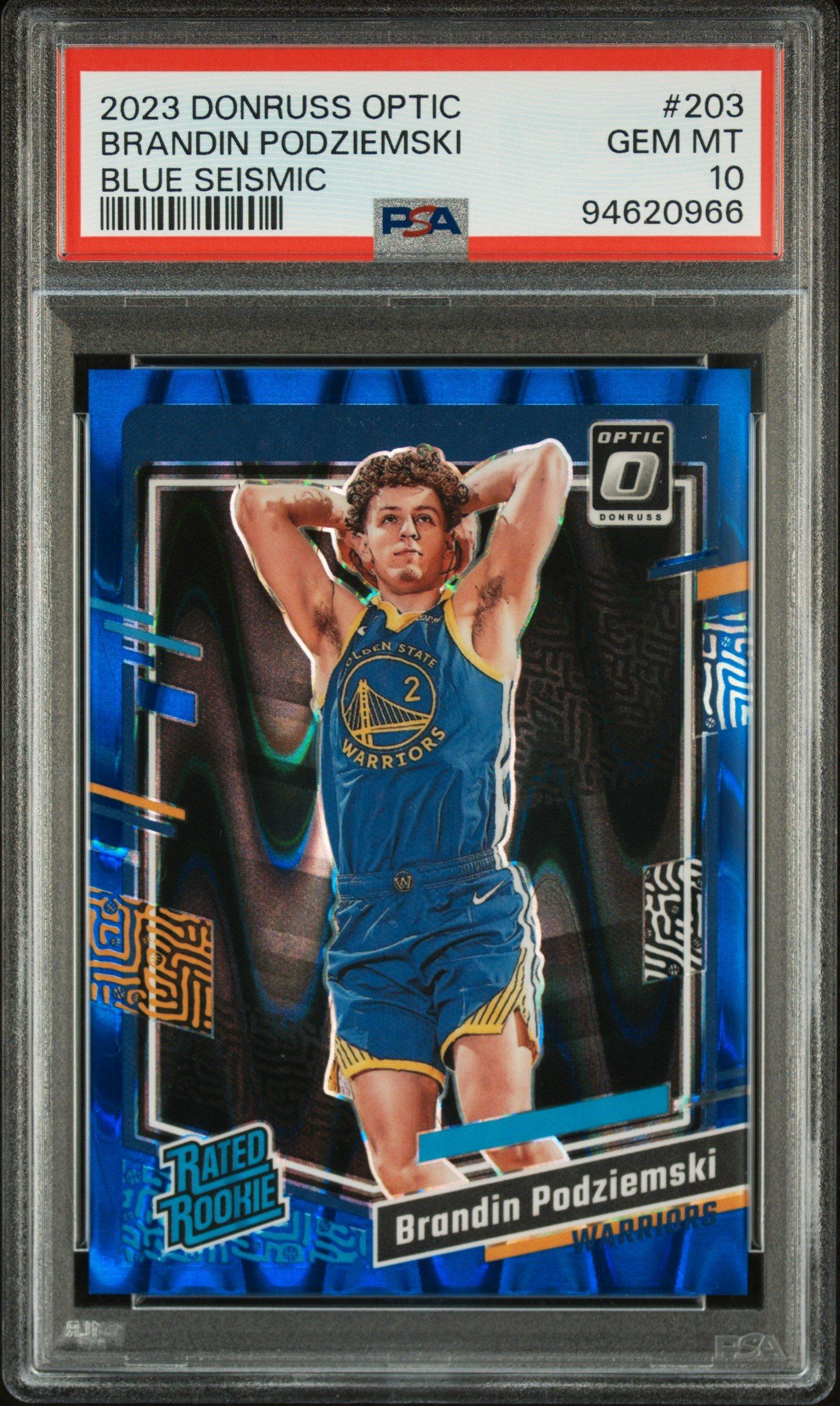 2023 Panini Donruss Optic 203 Brandin Podziemski Blue Seismic PSA 