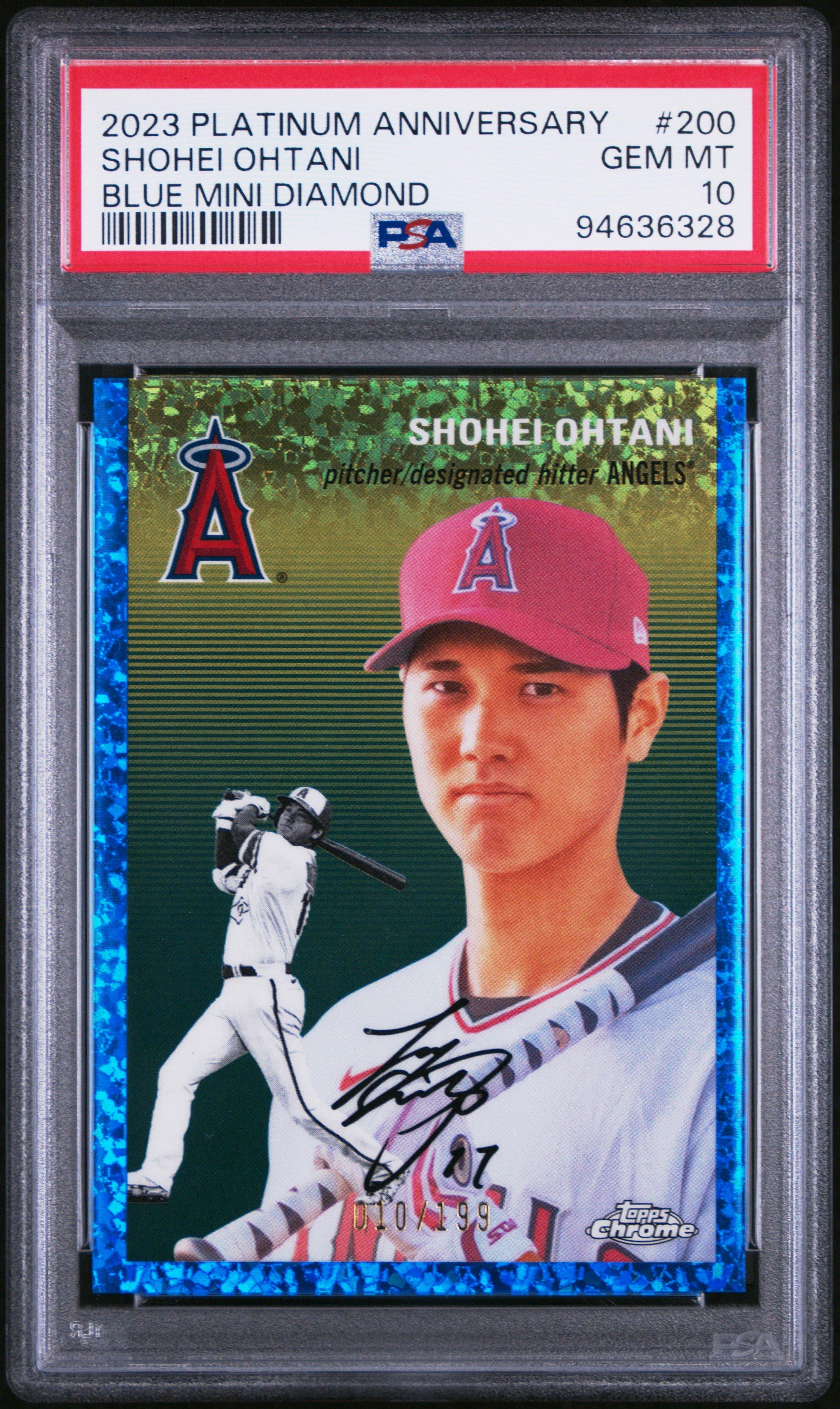 2023 Topps Chrome Platinum Anniversary 200 Shohei Ohtani Blue Mini Diamond Refractor PSA 10