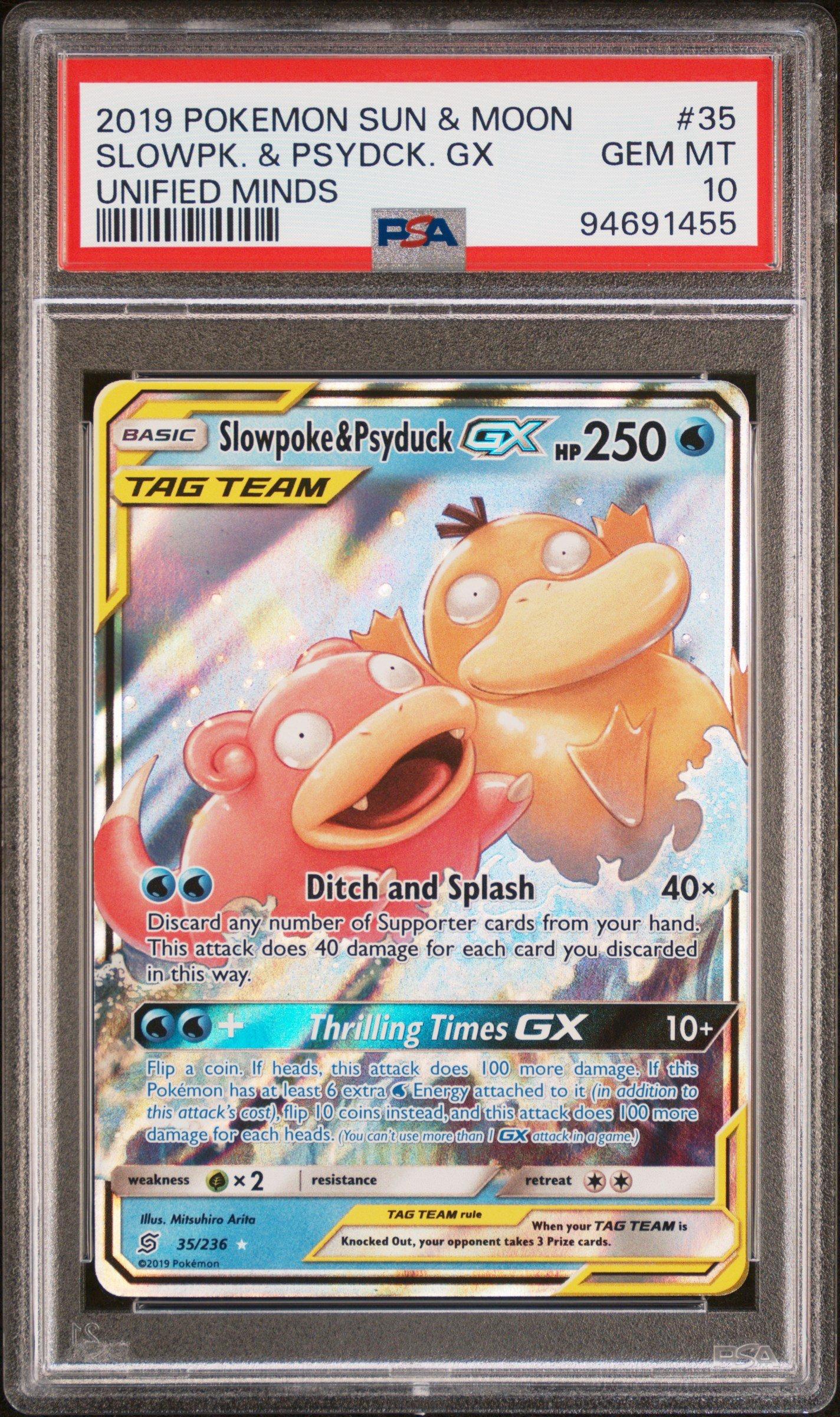 2019 Pokemon Sun & Moon Unified Minds 35 Slowpoke & Psyduck Gx PSA
