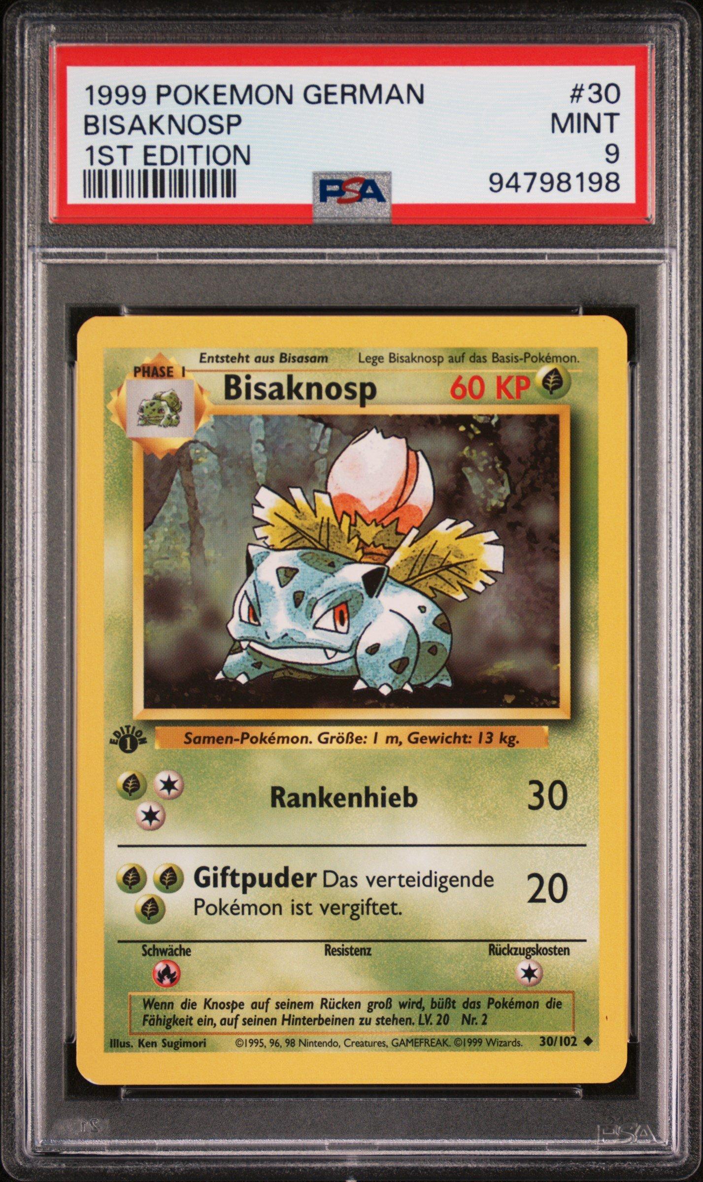 1999 Pokemon German 30 Bisaknosp 1st Edition PSA 9 Graded Card