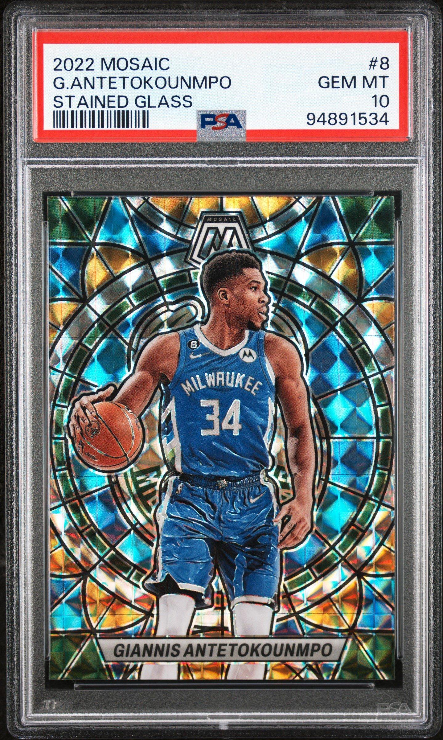 2022 Panini Mosaic Stained Glass 8 Giannis Antetokounmpo PSA 10 