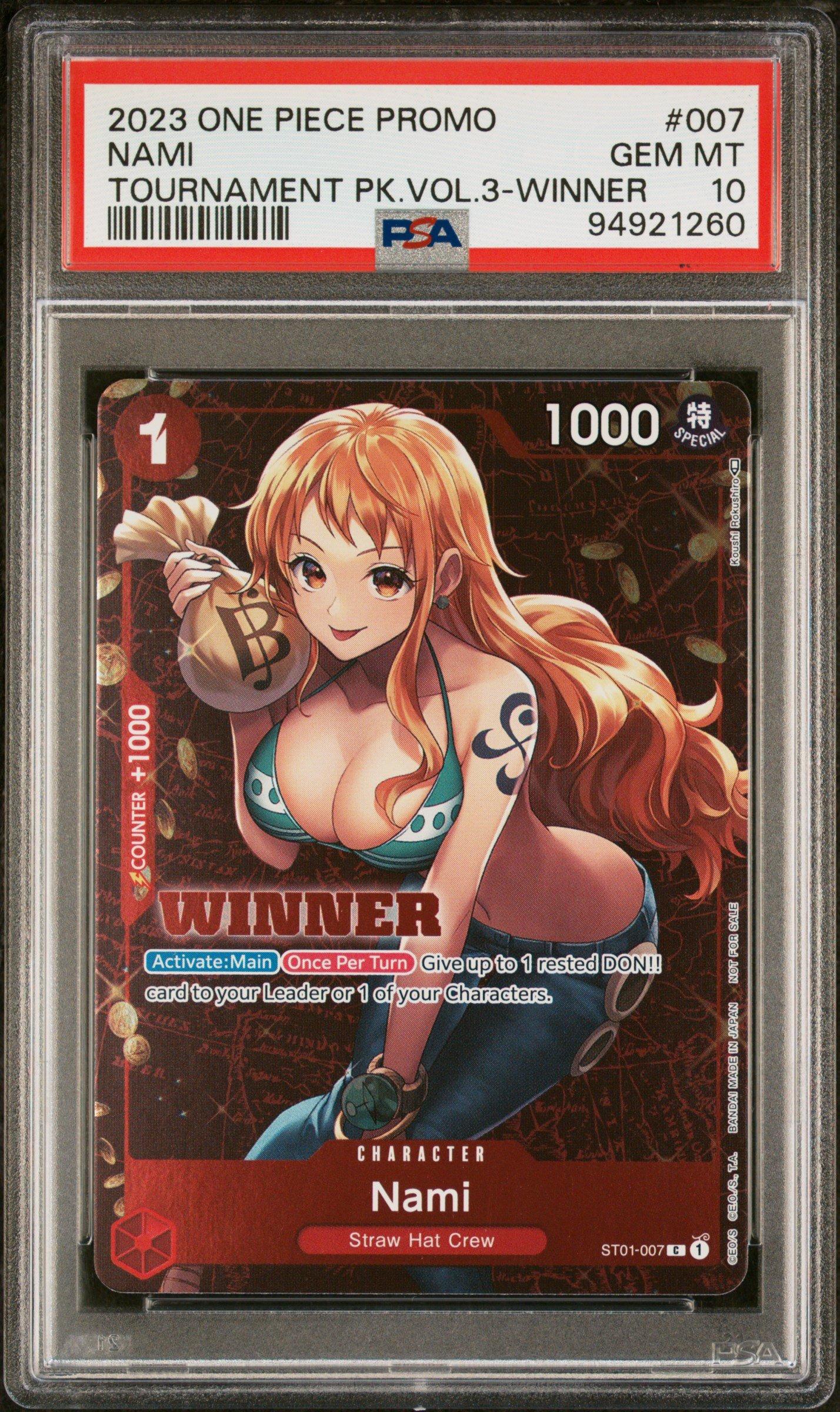 2023 One Piece Promos 007 Nami Tournament Pack Vol.3-winner PSA 10