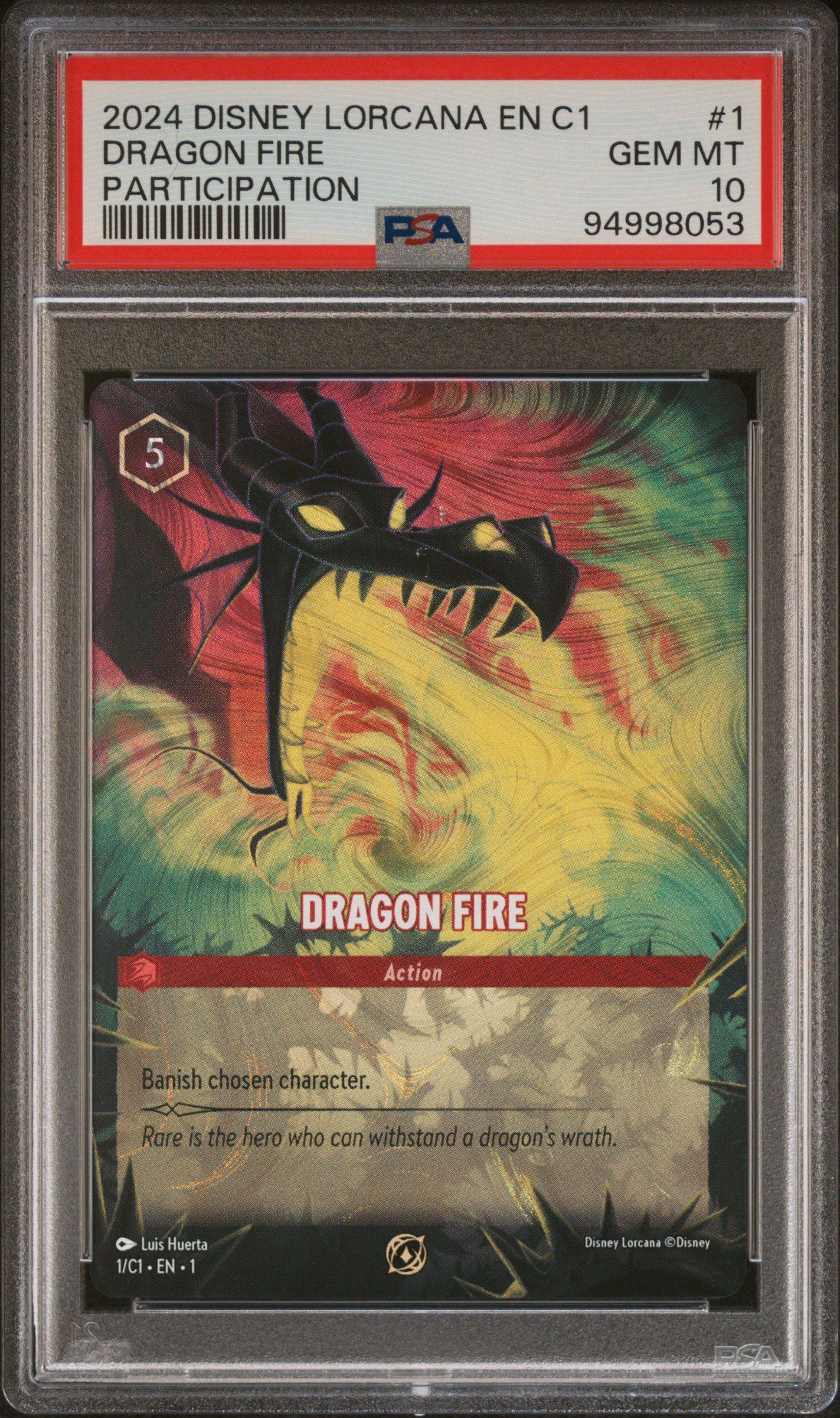2024 Disney Lorcana En C1-lorcana Challenge Promo 1 Dragon Fire Participation PSA 10