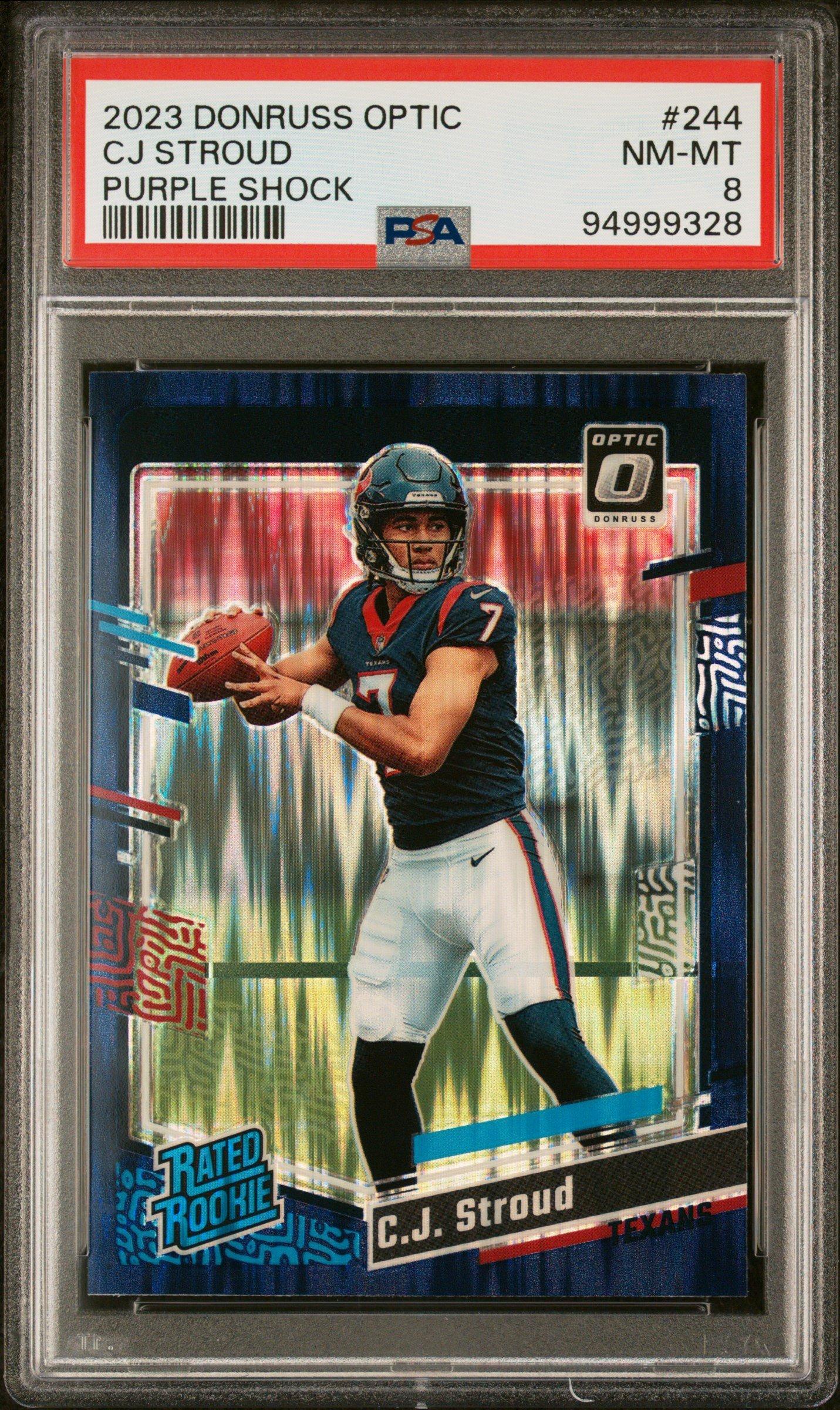 2023 Panini Donruss Optic 244 Cj Stroud Purple Shock PSA 8 Graded