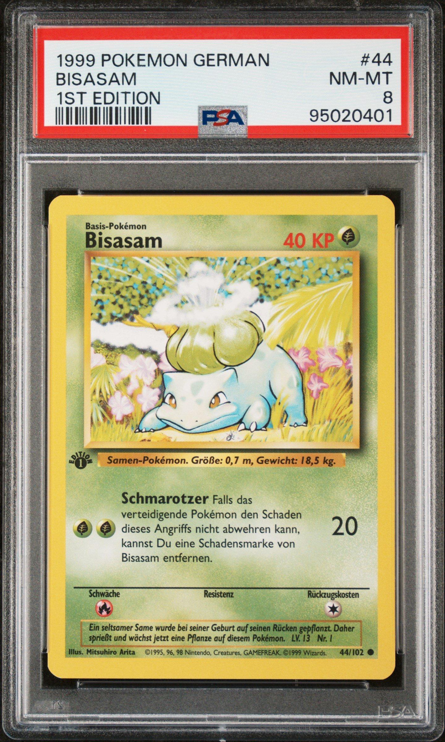 1999 Pokemon German 44 Bisasam 1st Edition PSA 8 Graded Card