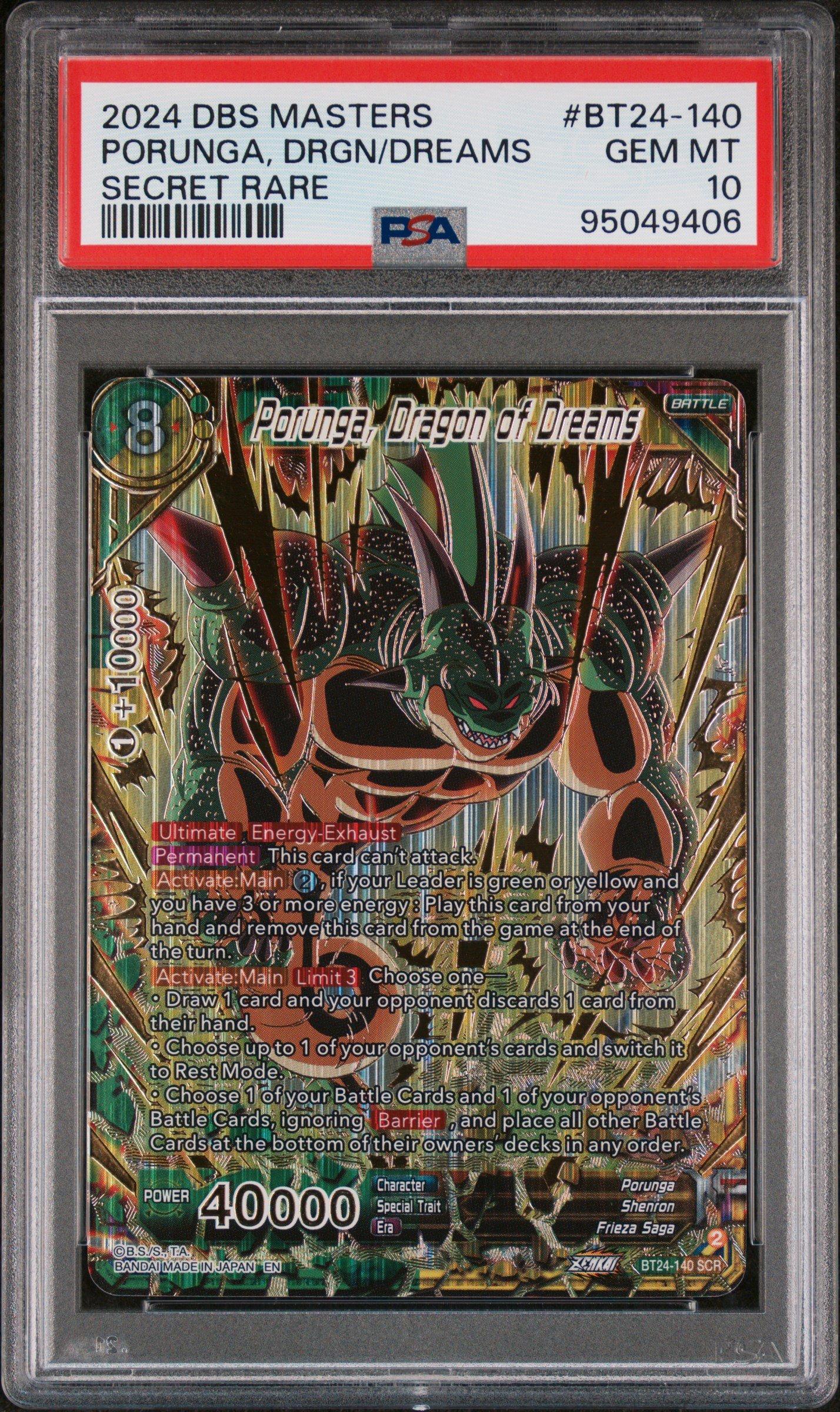 2024 Dragon Ball Super Card Game Masters Series 24 Beyond Generations Bt24-140 Porunga, Dragon Of Dreams Secret Rare PSA 10