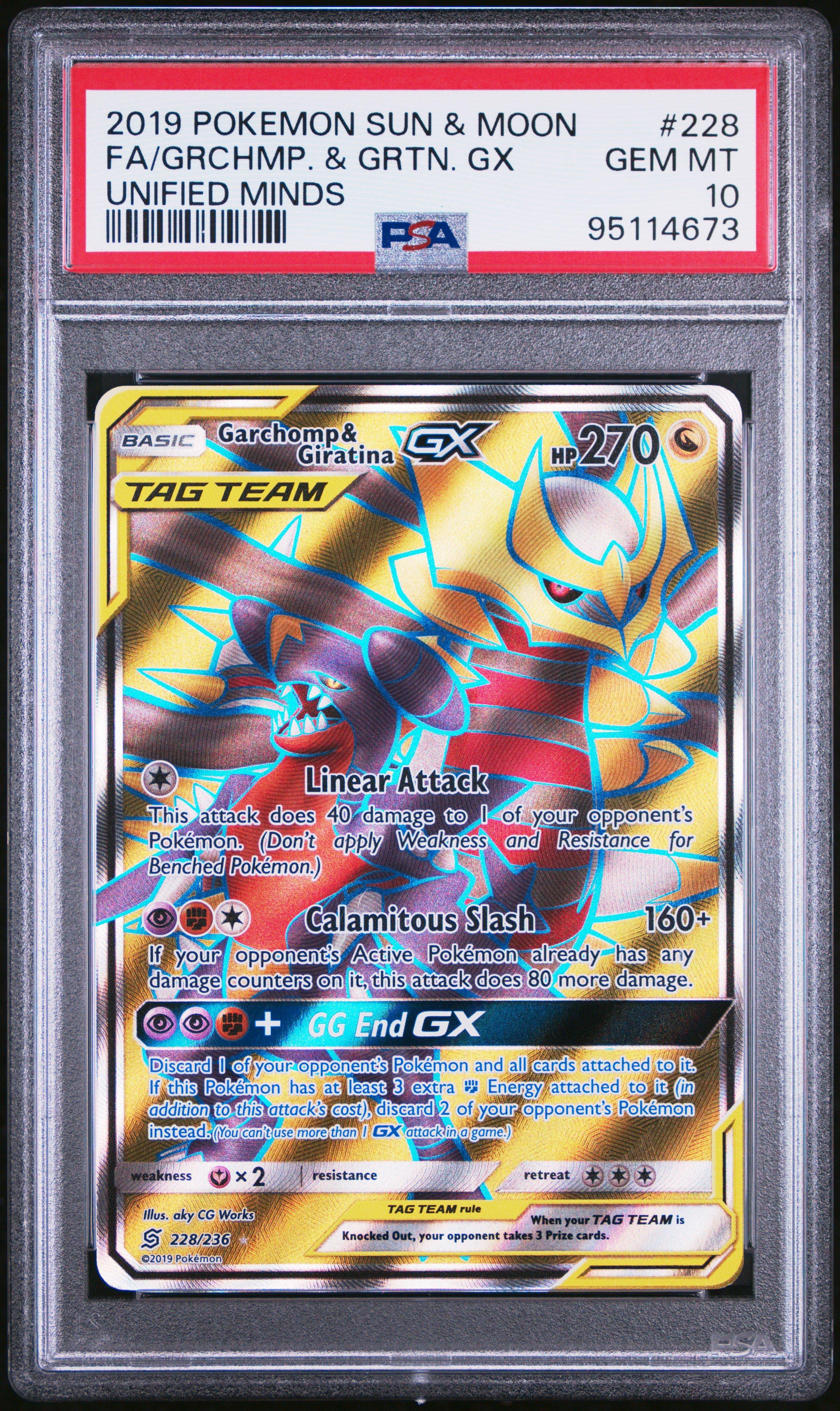 2019 Pokemon Sun & Moon Unified Minds 228 Full Art/garchomp & Giratina Gx PSA 10