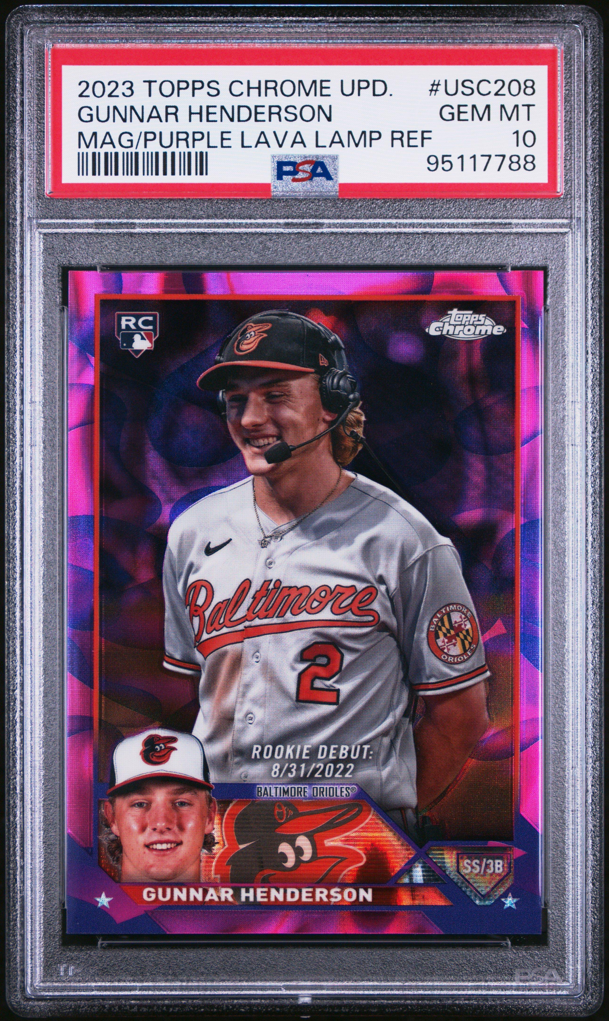 2023 Topps Chrome Update Usc208 Gunnar Henderson Magenta/purple Lava Lamp Refractor PSA 10
