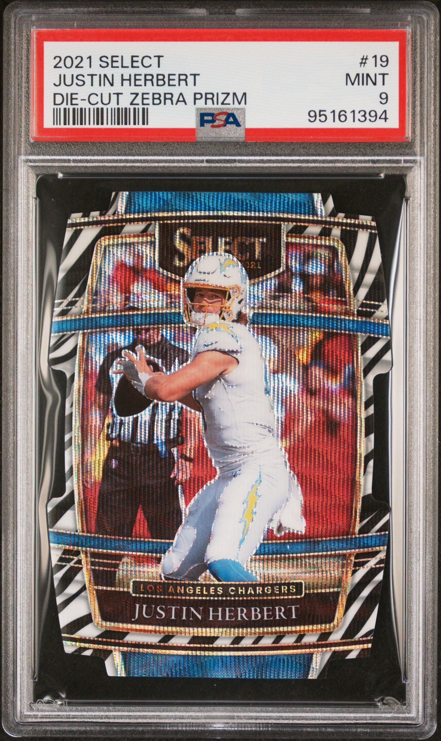 2021 Panini Select 19 Justin Herbert Die-cut Zebra Prizm PSA 9
