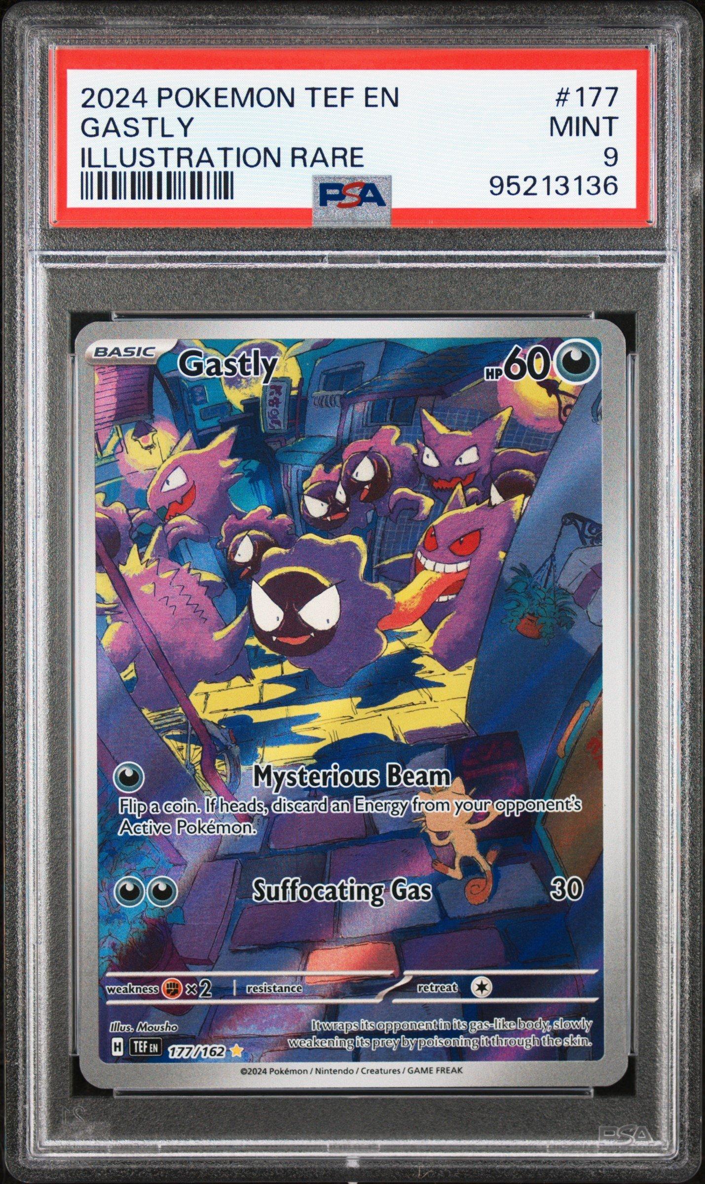 pokemon gastly card value 2024 Pokemon Tef En-temporal Forces 177 Gastly Illustration Rare PSA 9  Graded Card