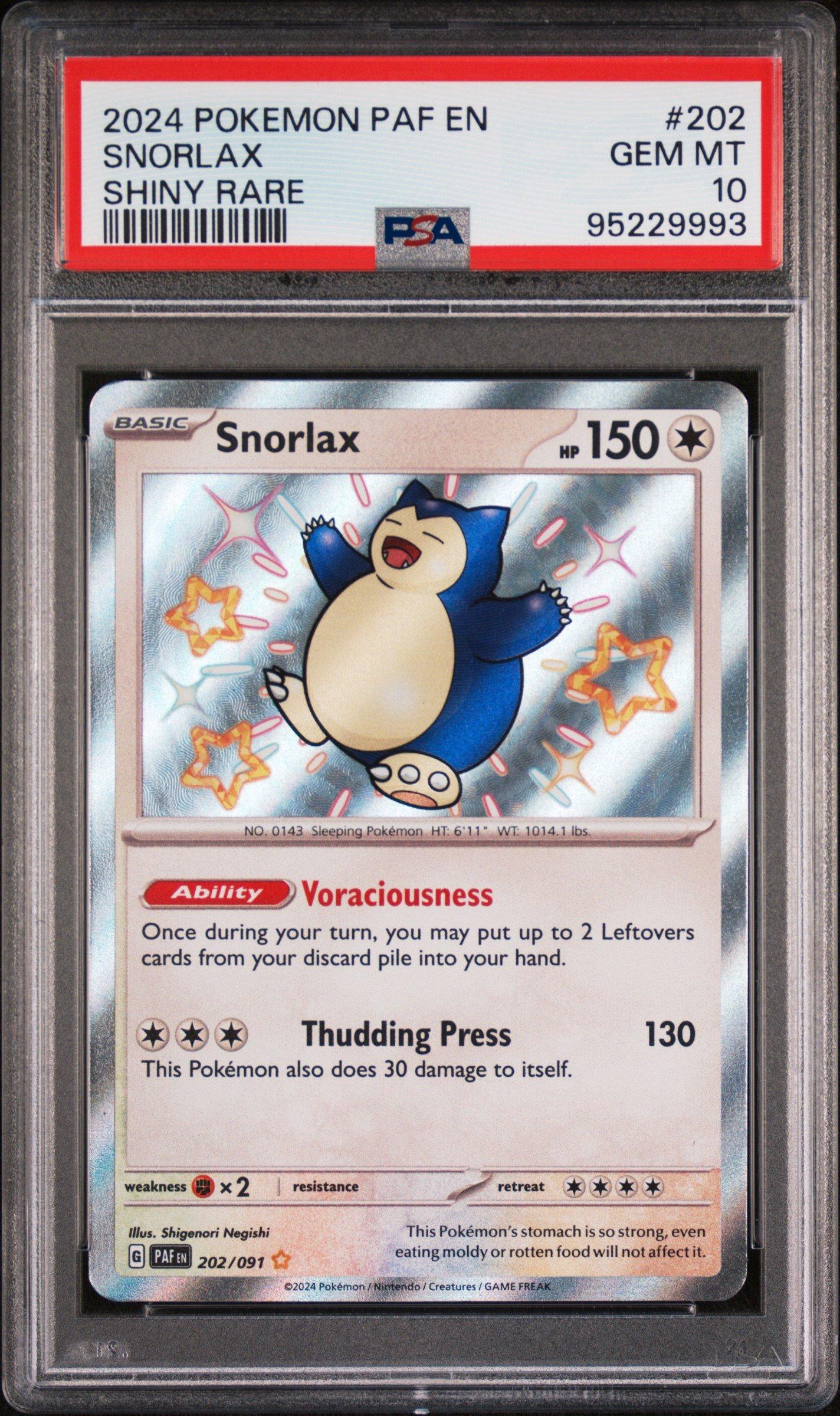2024 Pokemon Paf En-paldean Fates 202 Snorlax Shiny Rare PSA 10 Graded Card  | GameStop