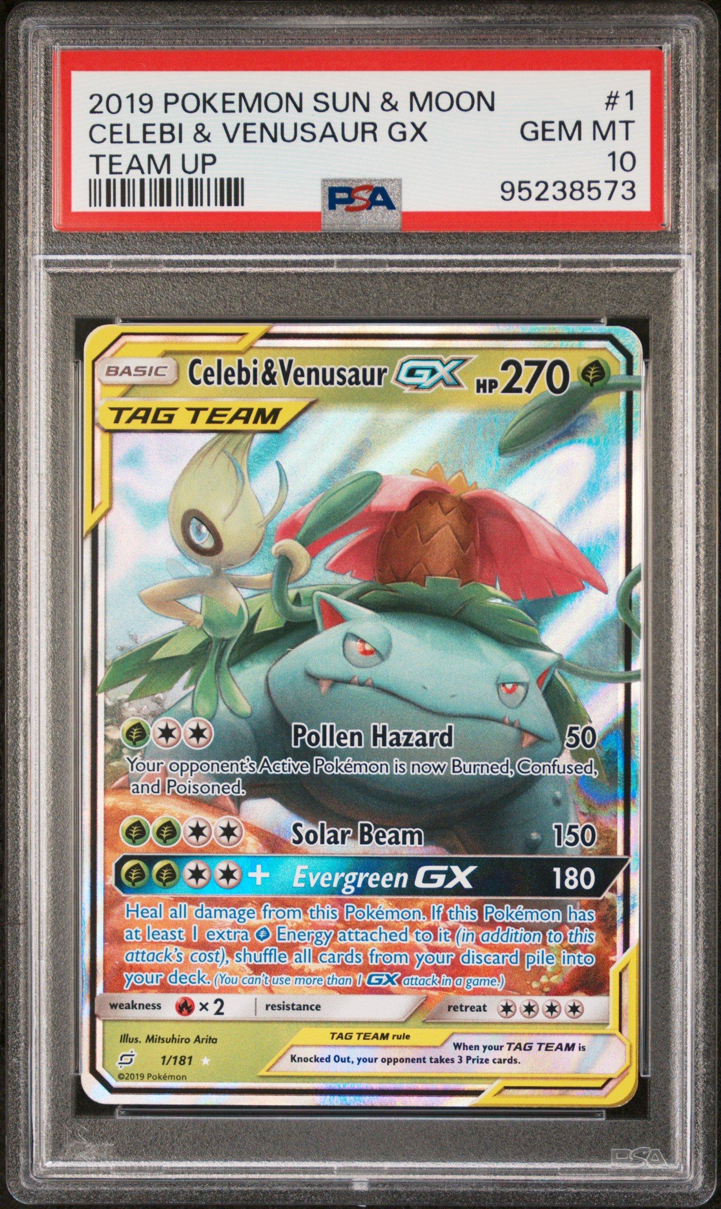 2019 Pokemon Sun & Moon Team Up 1 Celebi & Venusaur Gx PSA 10