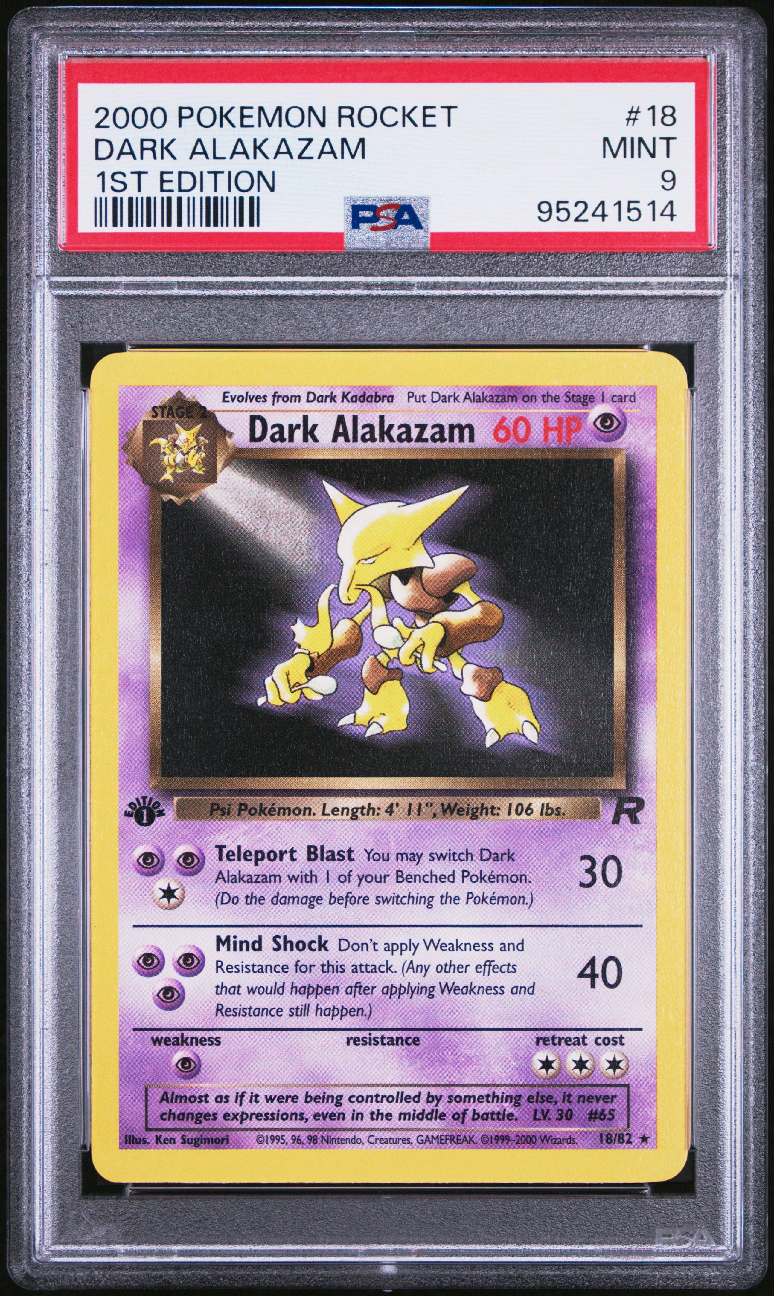 2000 Pokemon Rocket 18 Dark Alakazam 1st Edition PSA 9 Graded Card