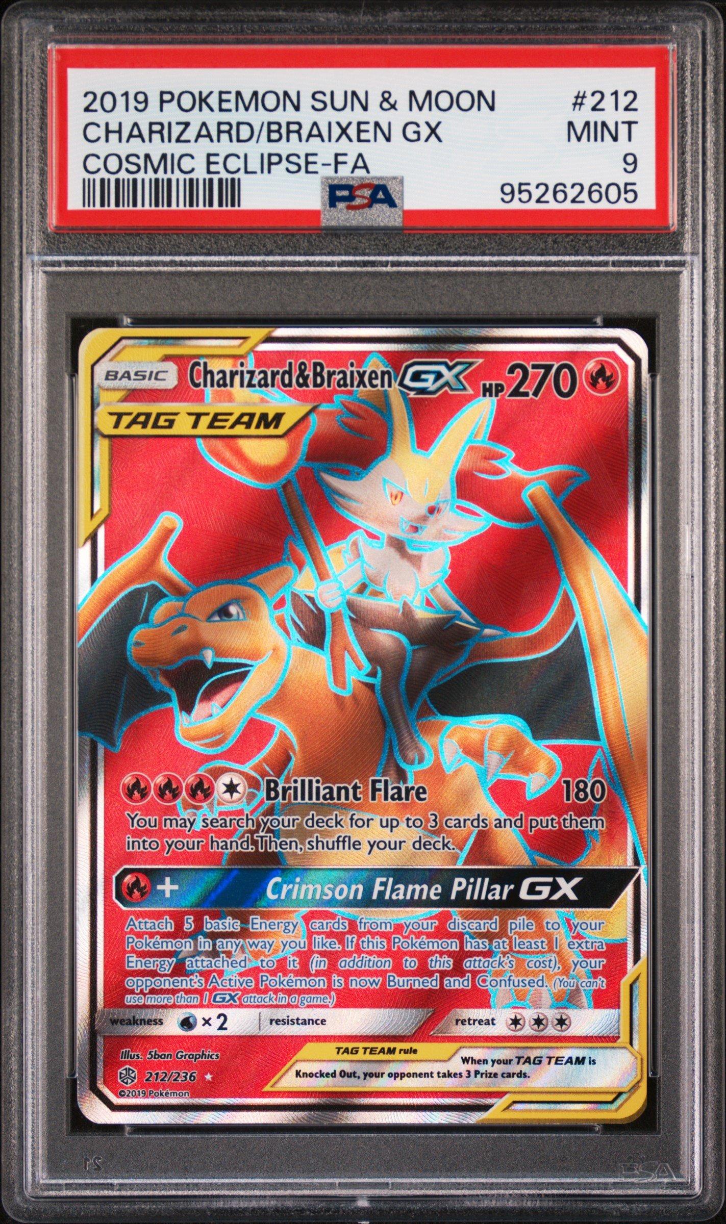 2019 Pokémon Sun & Moon Charizard/Braixen GX Cosmic Eclipse popular PSA 10