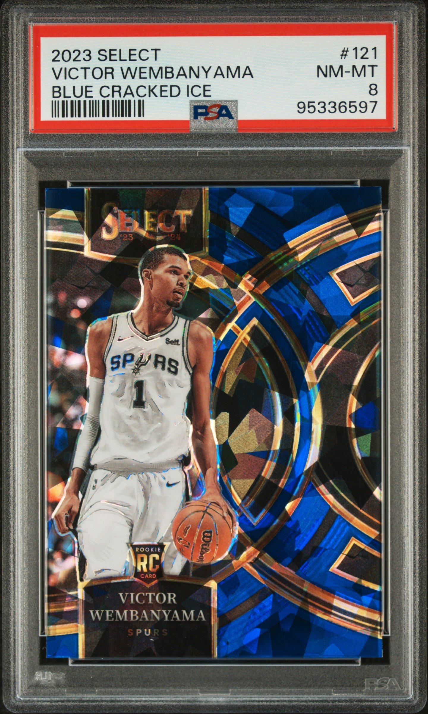 2023 Panini Select 121 Victor Wembanyama Blue Cracked Ice PSA 8 