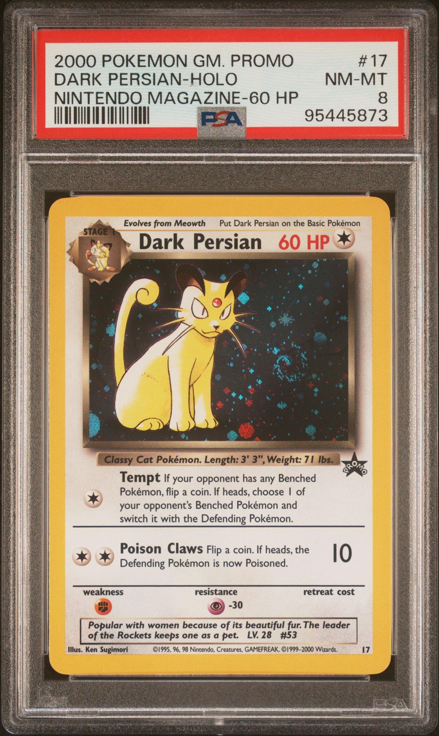 2000 Pokemon Game Promo 17 Dark Persian-holo Nintendo Magazine-60 Hp PSA 8