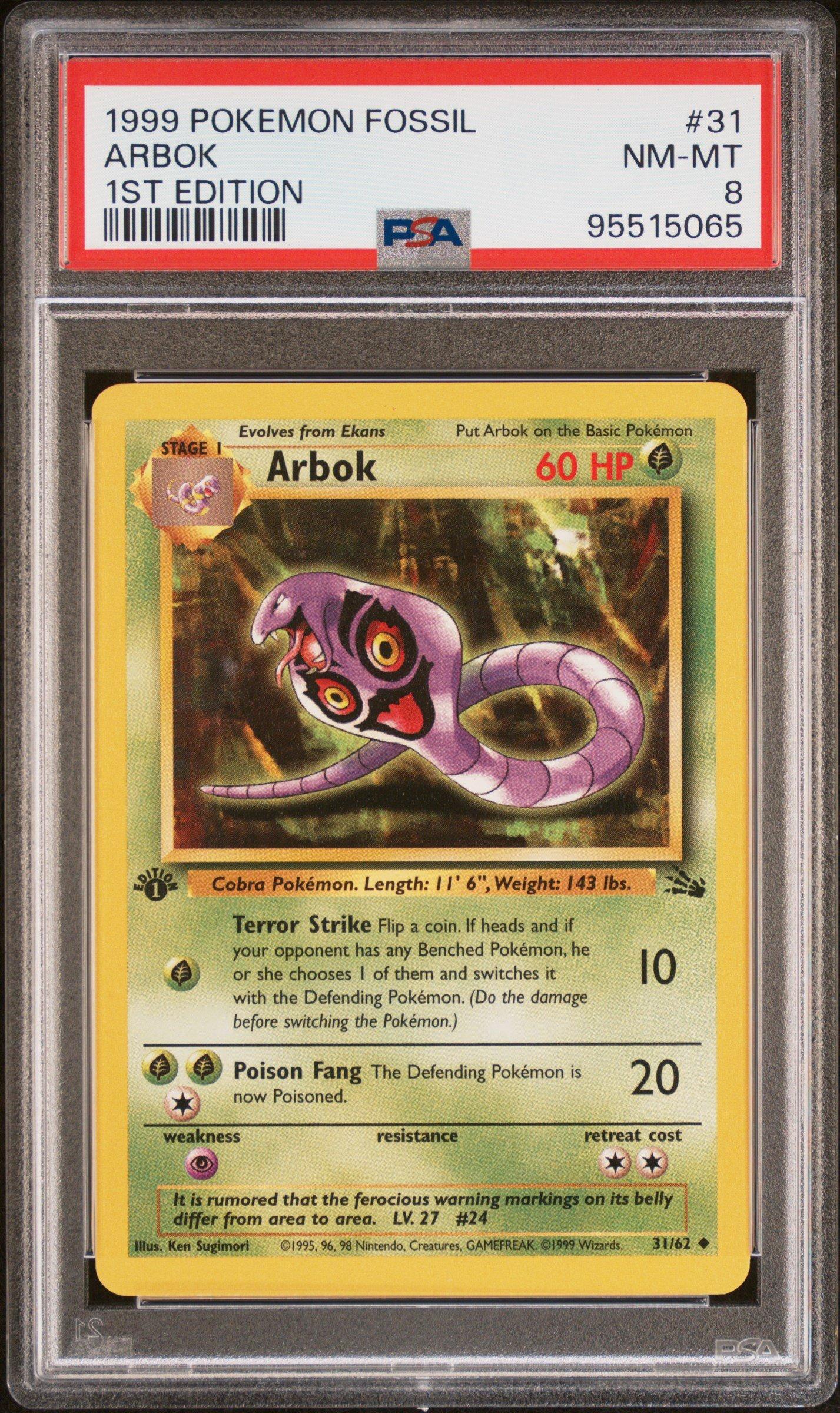1999 Pokemon Fossil 31 Arbok 1st Edition PSA 8 Graded Card | GameStop
