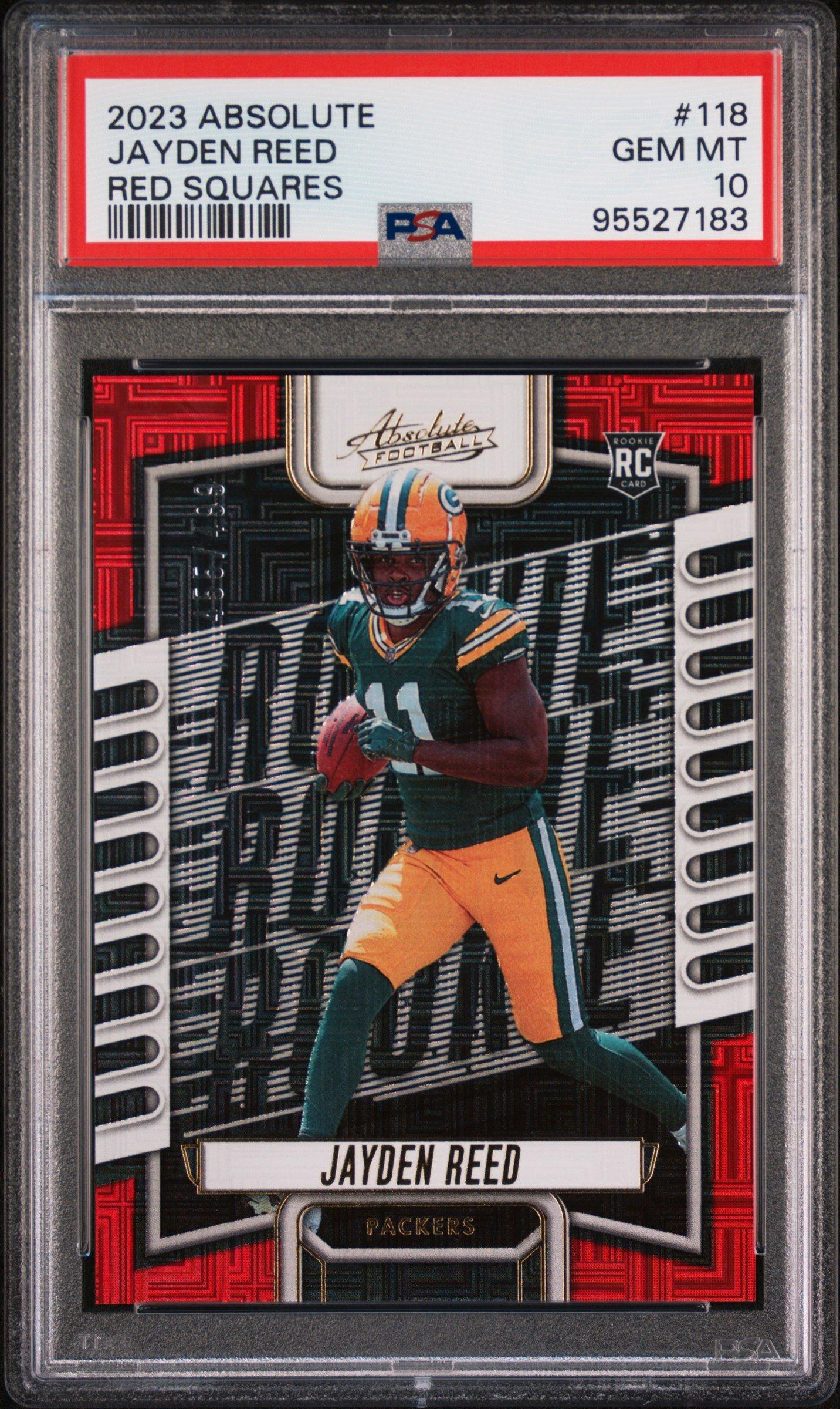 2023 Panini Absolute 118 Jayden Reed Red Squares PSA 10