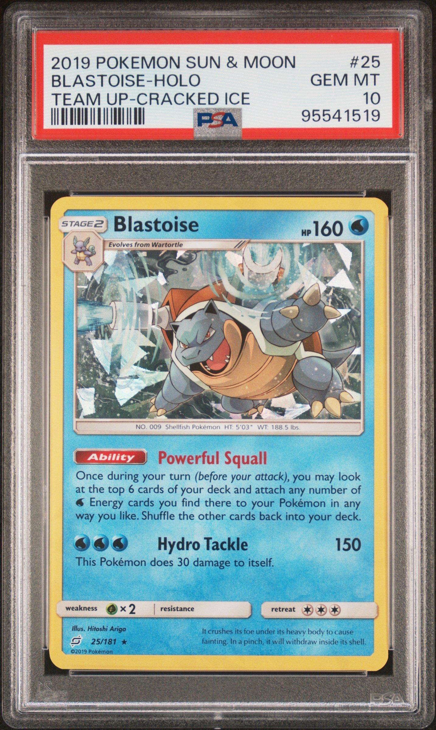 2019 Pokemon Sun & Moon Team Up 25 Blastoise-holo Cracked Ice PSA 10