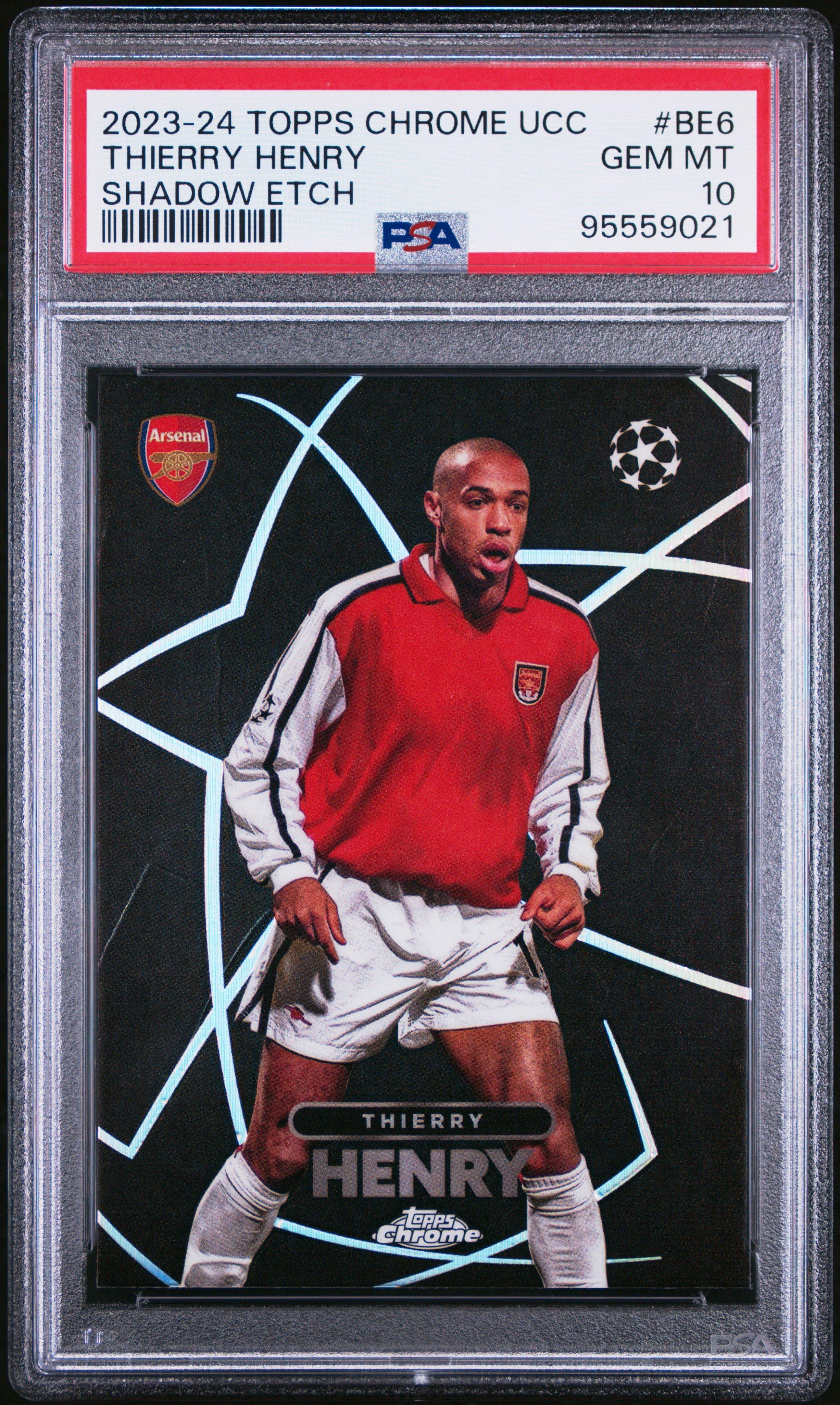2023-24 Topps Chrome Uefa Club Competitions Shadow Etch Be6 Thierry Henry PSA 10