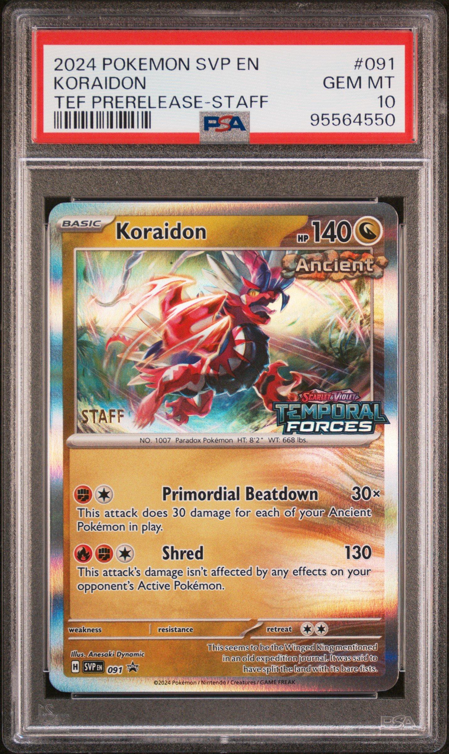 2024 Pokemon Svp En-sv Black Star Promo 091 Koraidon Temporal Forces  Prerelease-staff PSA 10 Graded Card | GameStop