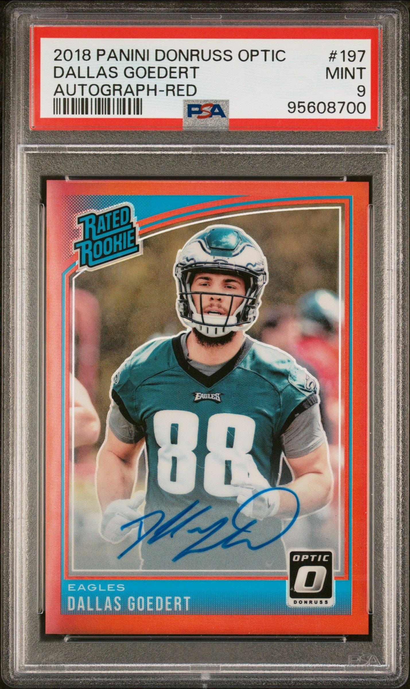 2018 Panini Donruss Optic 197 Dallas Goedert Autograph-red PSA 9