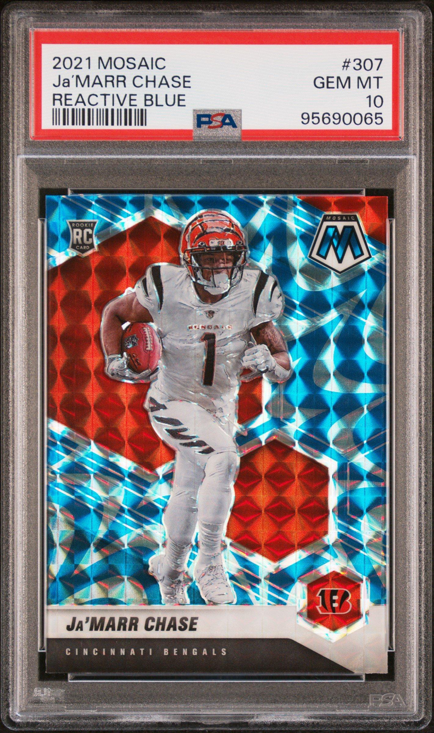 2021 Panini Mosaic 307 Ja’marr Chase Reactive Blue PSA 10
