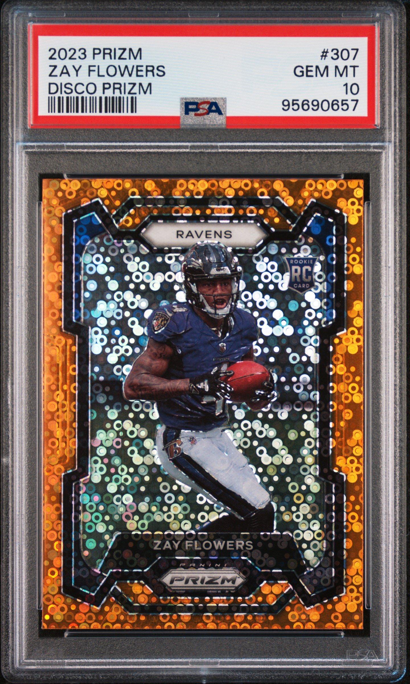 2023 Panini Prizm 307 Zay Flowers Disco Prizm PSA 10 Graded Card