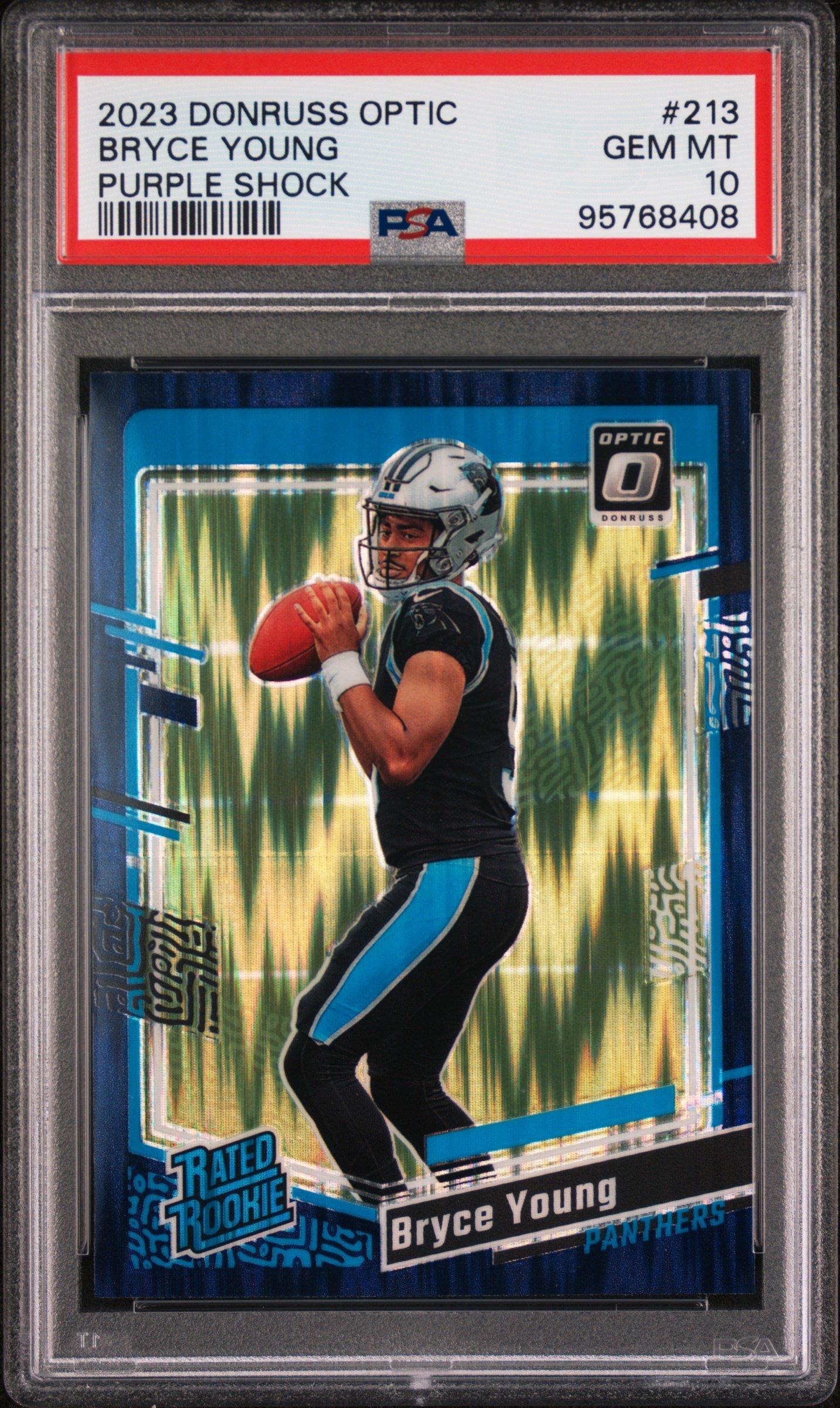 2023 Panini Donruss Optic 213 Bryce Young Purple Shock PSA 10