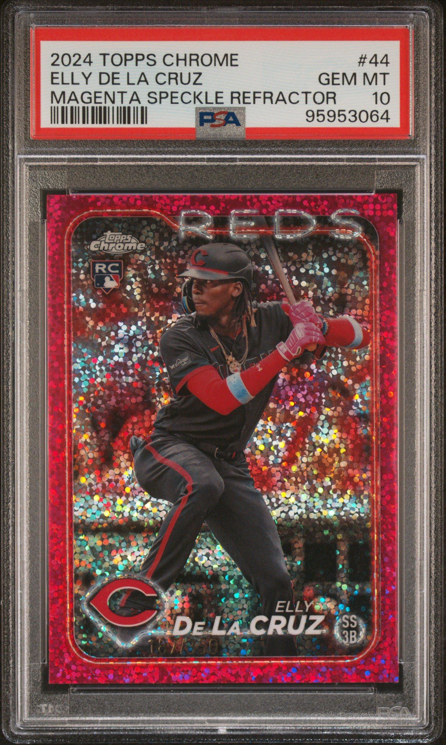 2024 Topps Chrome 44 Elly De La Cruz Magenta Speckle Refractor PSA 10