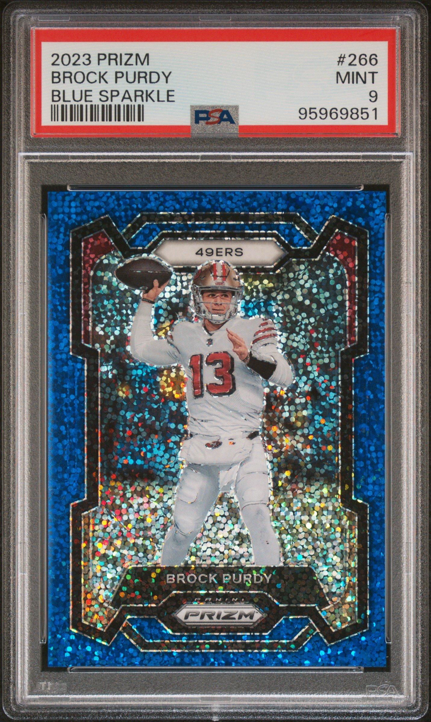 2023 Panini Prizm 266 Brock Purdy Blue Sparkle PSA 9