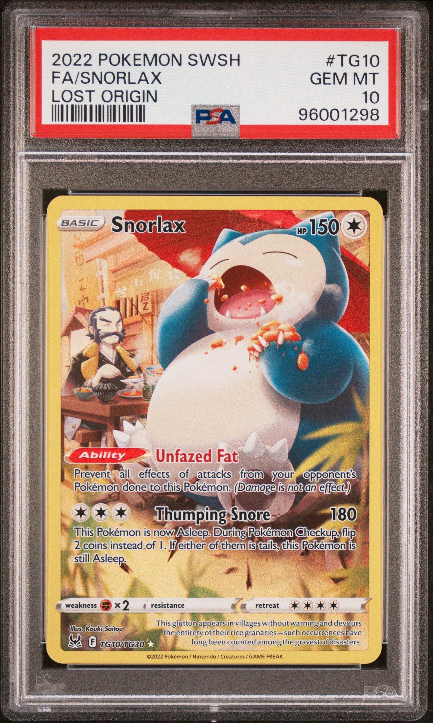 2022 Pokemon Sword & Shield Lost Origin Tg10 Full Art/snorlax PSA