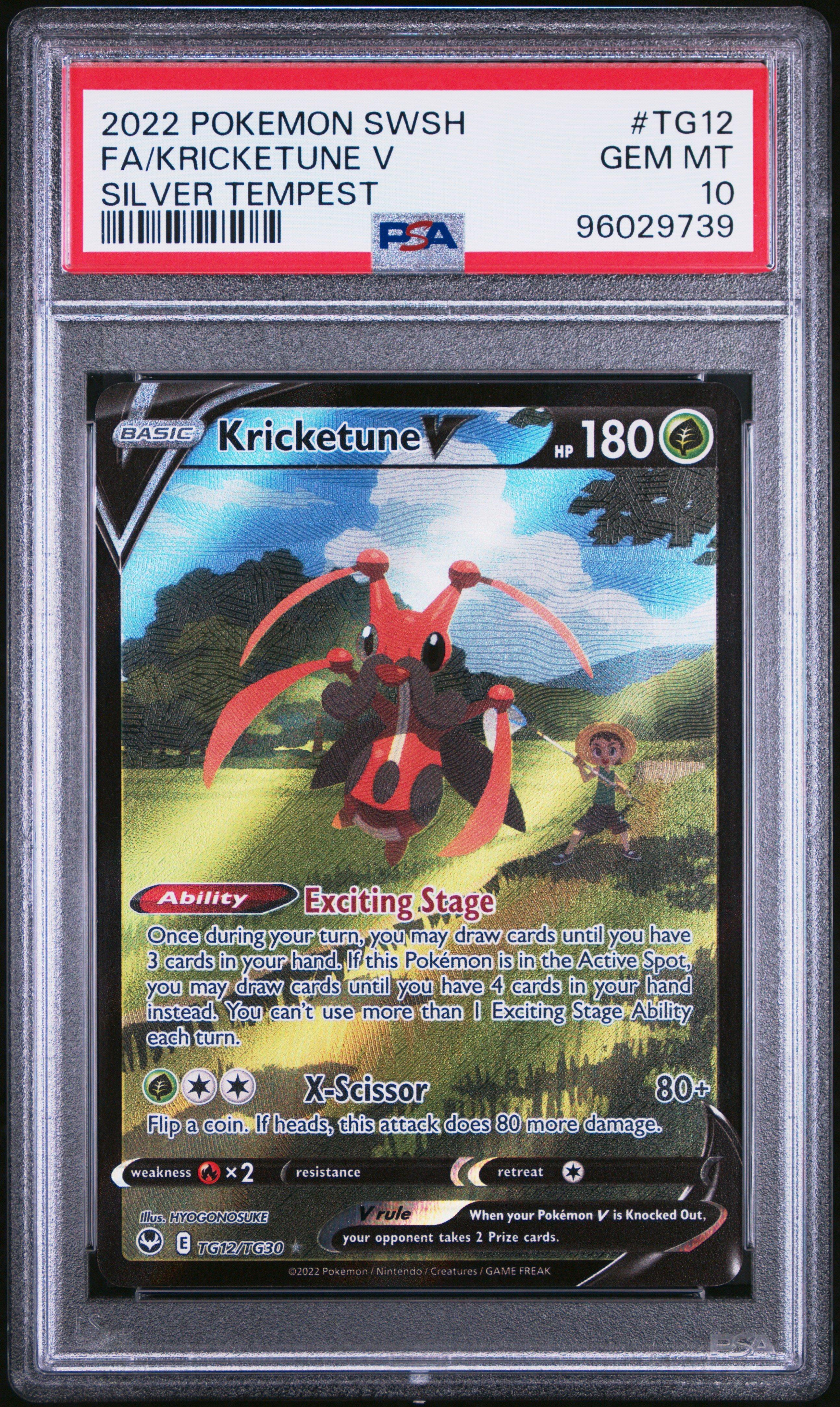 2022 Pokemon Sword & Shield Silver Tempest Tg12 Full Art/kricketune V PSA 10