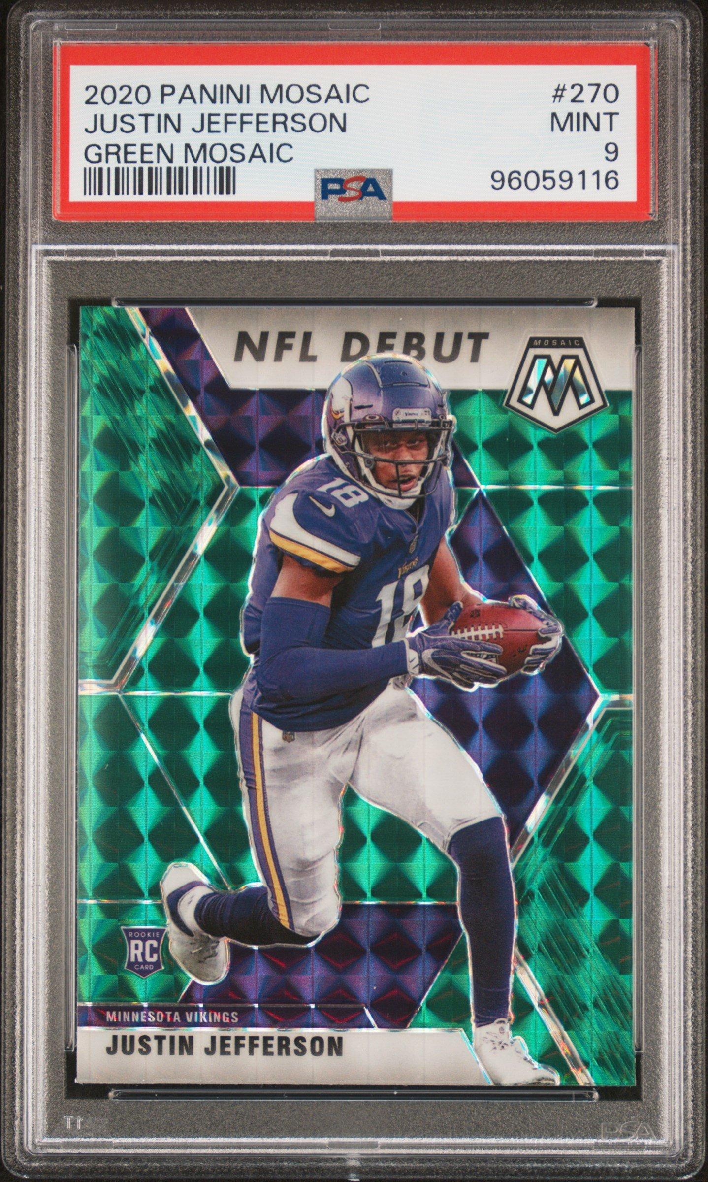 2020 Panini Mosaic 270 Justin Jefferson Green Mosaic PSA 9