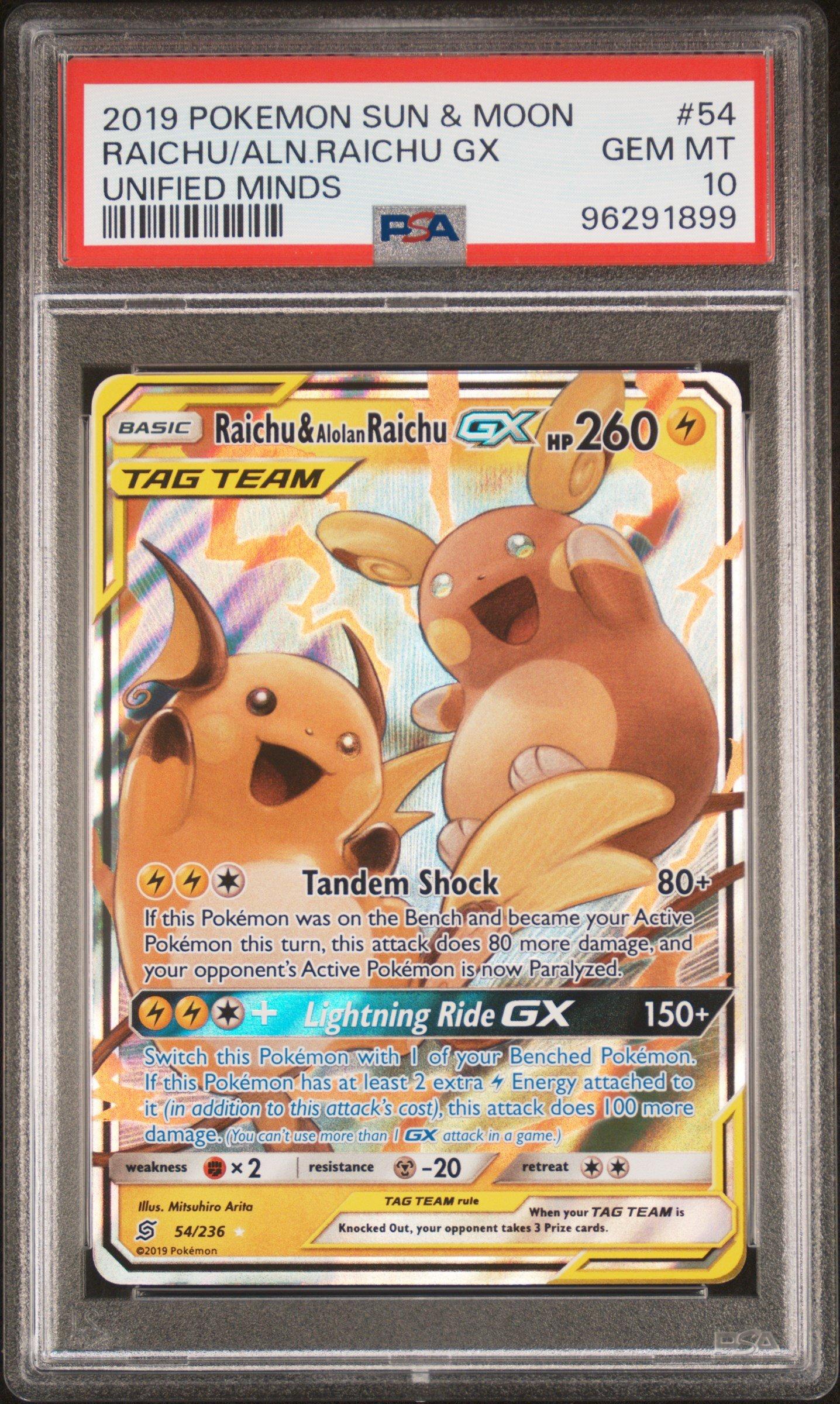 2019 Pokemon Sun & Moon Unified Minds 54 Raichu & Alolan Raichu Gx