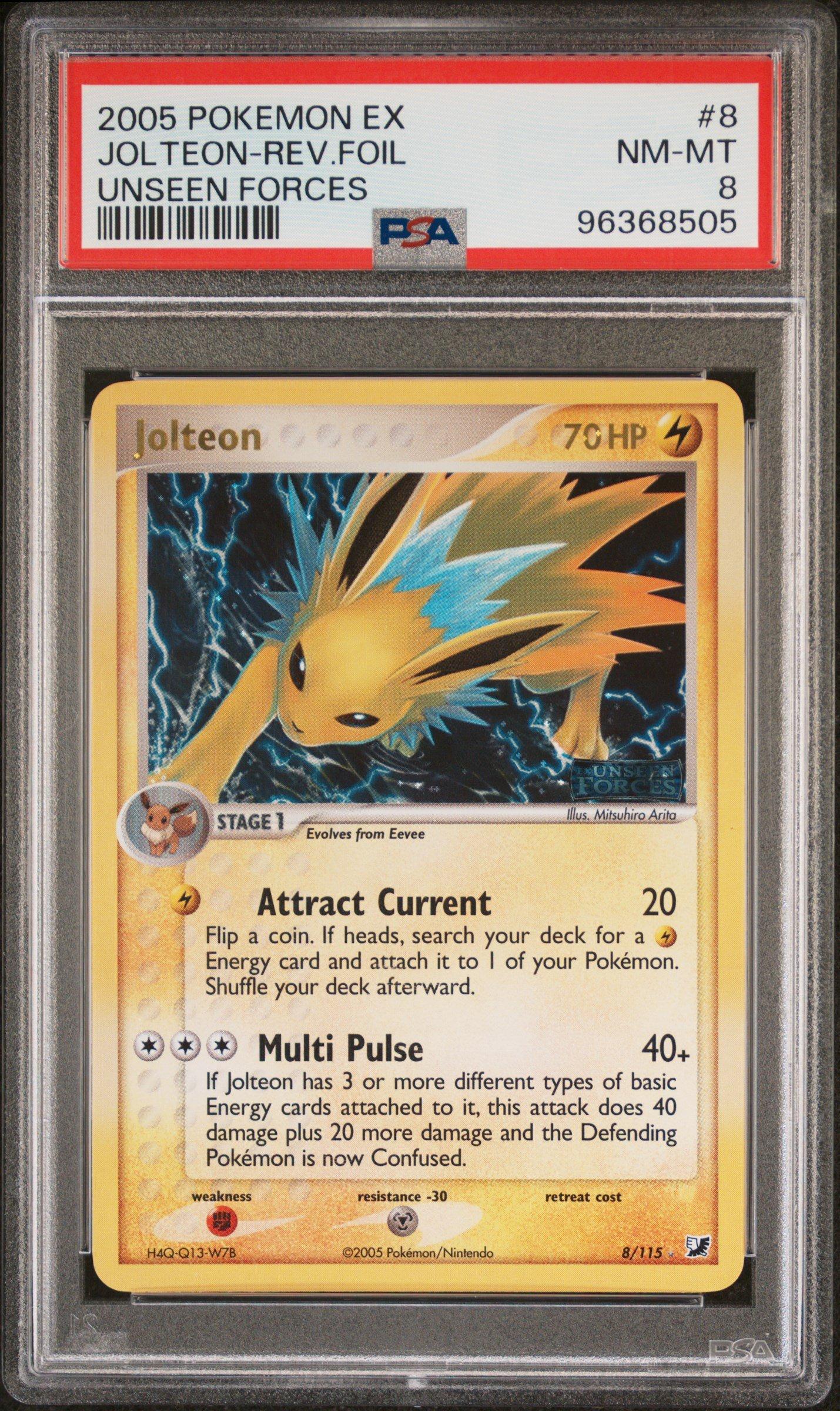 2005 Pokemon Ex Unseen Forces 8 Jolteon-reverse Foil PSA 8