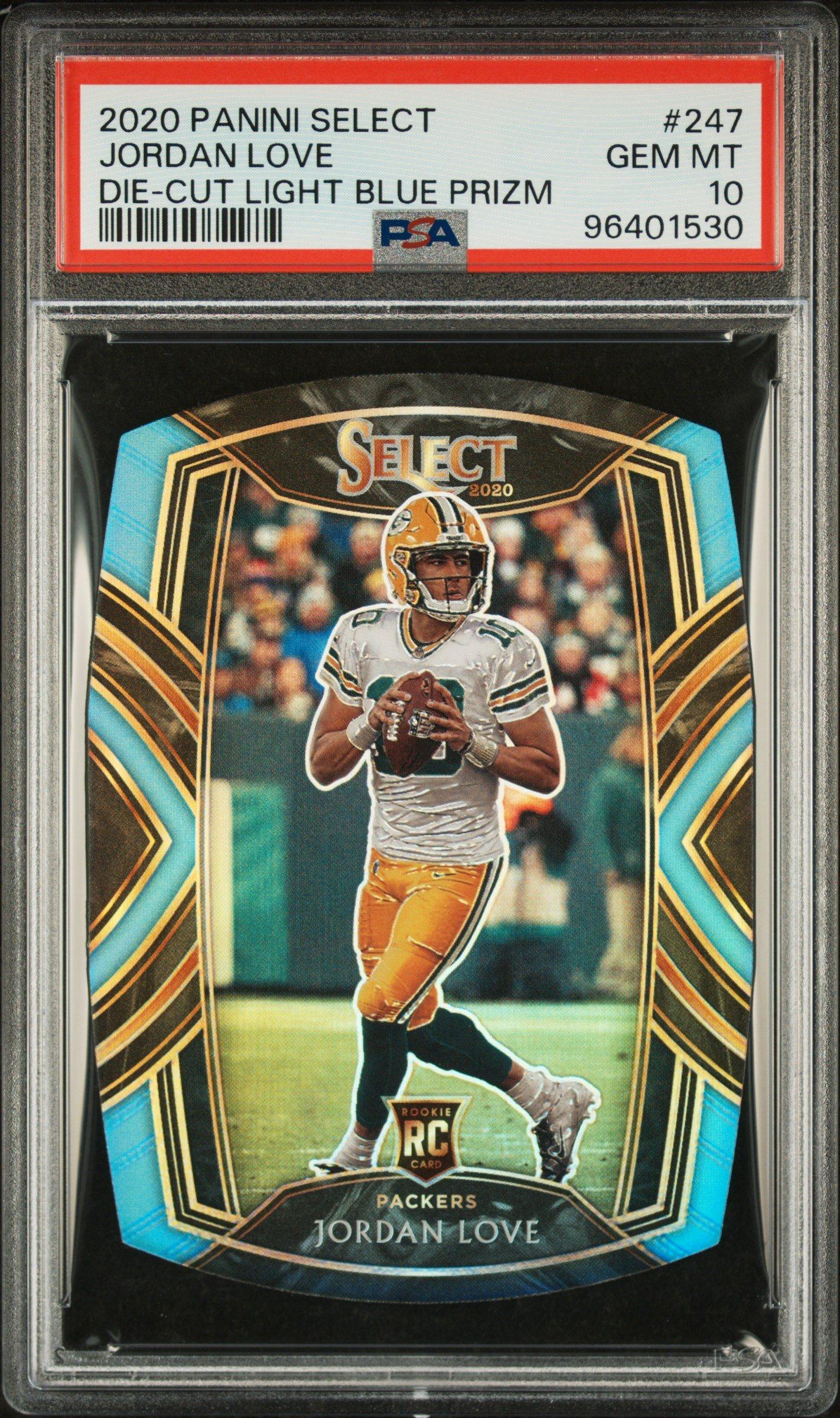 2020 Panini Select 247 Jordan Love Die-cut Light Blue Prizm PSA 10