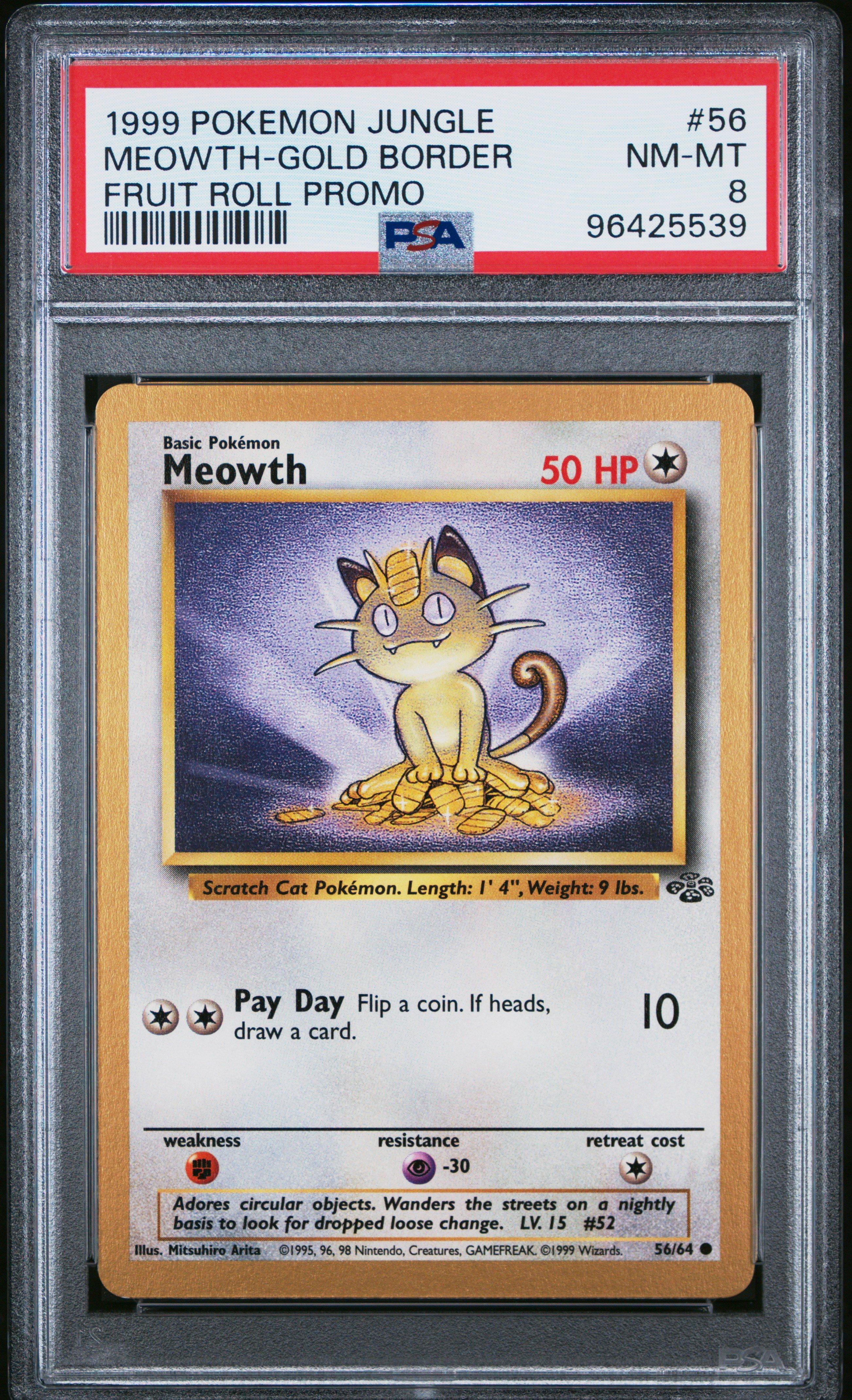 1999 Pokemon Jungle Promo 56 Meowth-gold Border Fruit Roll Promo